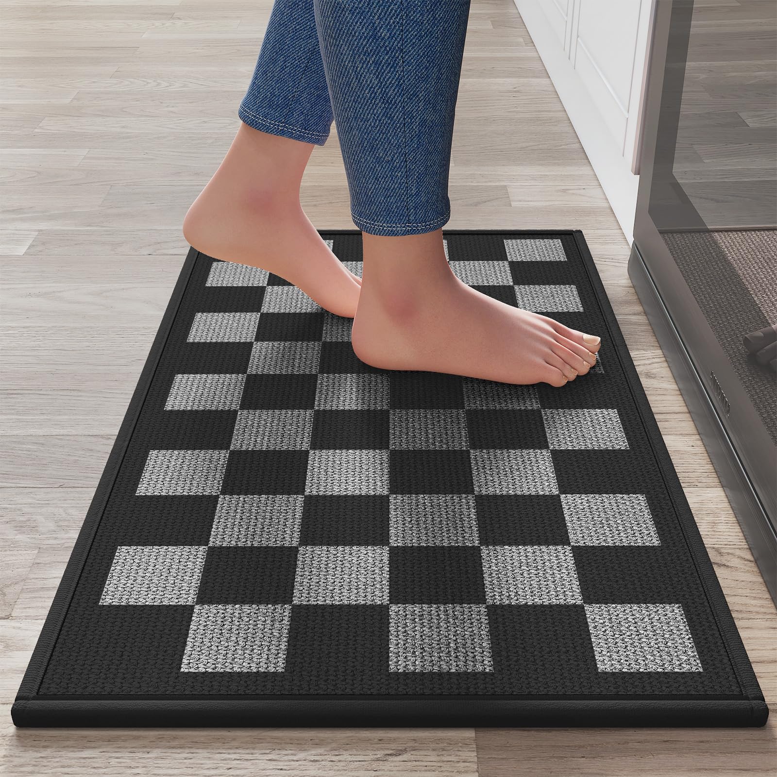 YDKGL Water Absorbent Runner Rugs for Kitchen, Kitchen Mat in Front of Sink, Oil Absorbent Kitchen Mats for Floor,Non-Slip Kitchen Rugs,Durable Kitchen Mats，17x30 Gray Kitchen Rugs,