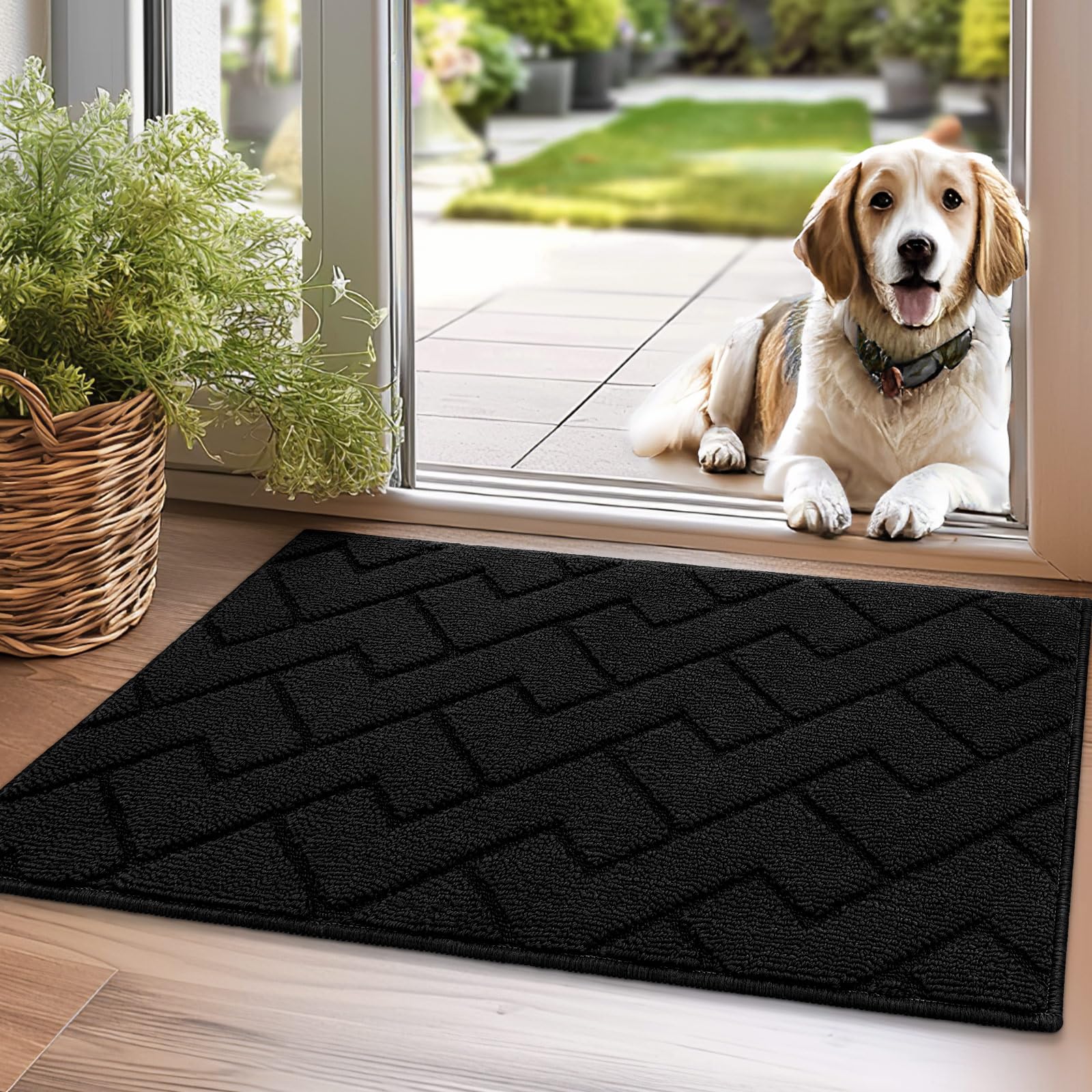 hicorfe Indoor Doormat,Front Back Door Mat Rubber Backing Non Slip Door Mats 24"x35" Absorbent Resist Dirt Entrance Doormat Inside Floor Mats for Entryway Washable Low-Profile (Navy Blue)