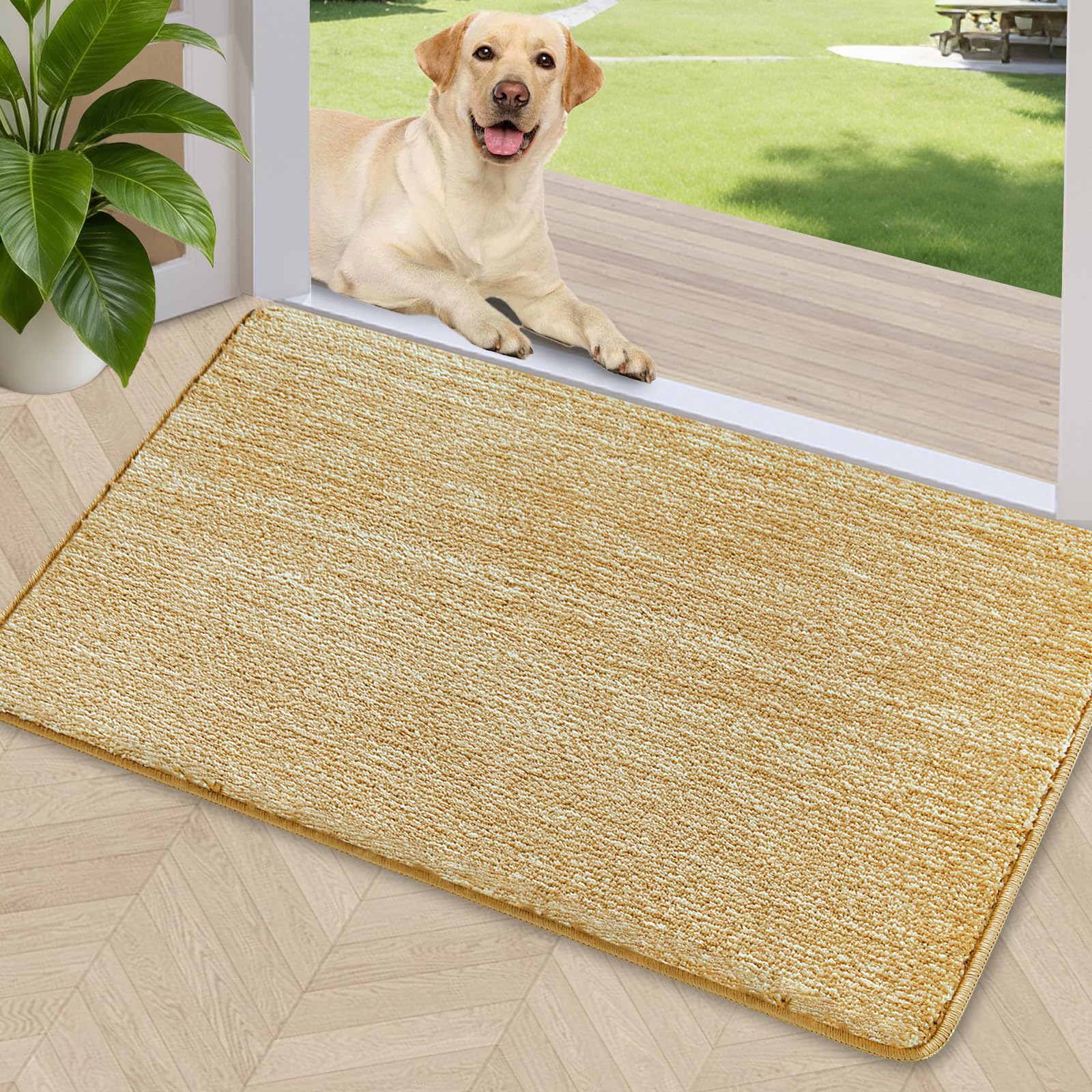 REFETONE Indoor Doormat, Front Door Mat 32"x40" Absorbent Rubber Backing Non Slip Door Mats, Washable Low-Profile Inside Floor Mat Door Rugs for Entryway, Resist Dirt Mud Mat for Dogs, Coffee/Brown