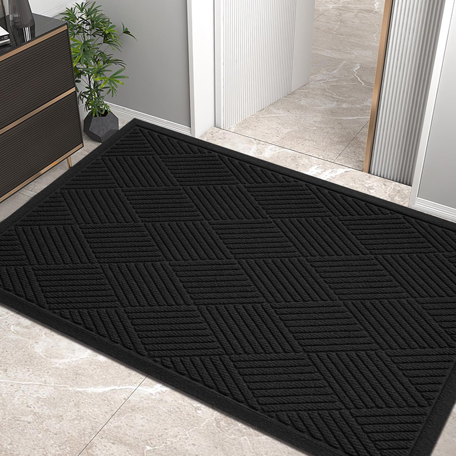 HIYARD Sturdy Front Door Mat, Absorbent Muddy Dirt Resist Welcome Door Mats Outdoor Indoor, Stain and Fade Resistant, Non-Slip Rubber Backing Low Profile Doormat for Entryway, 30×17, Beige