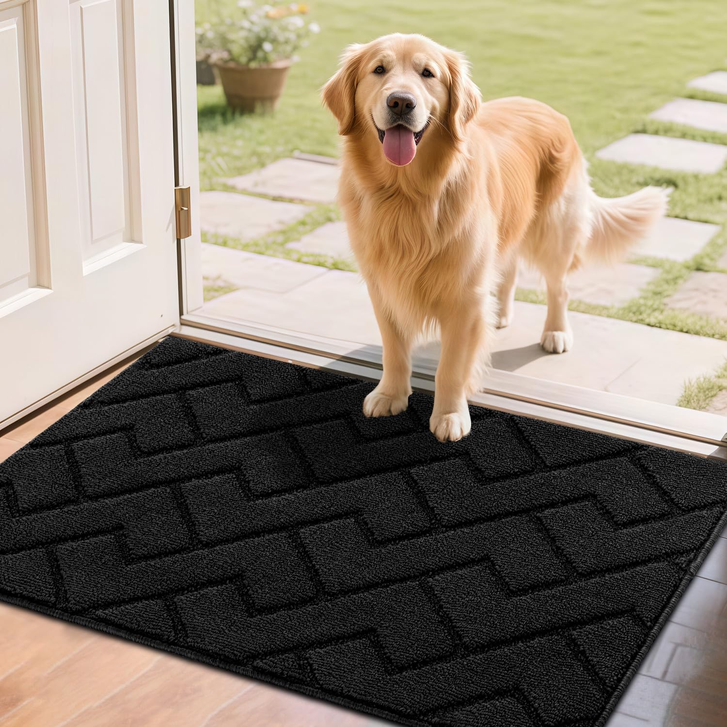 hicorfe Indoor Doormat,Front Back Door Mat Rubber Backing Non Slip Door Mats 24"x35" Absorbent Resist Dirt Entrance Doormat Inside Floor Mats for Entryway Washable Low-Profile (Navy Blue)