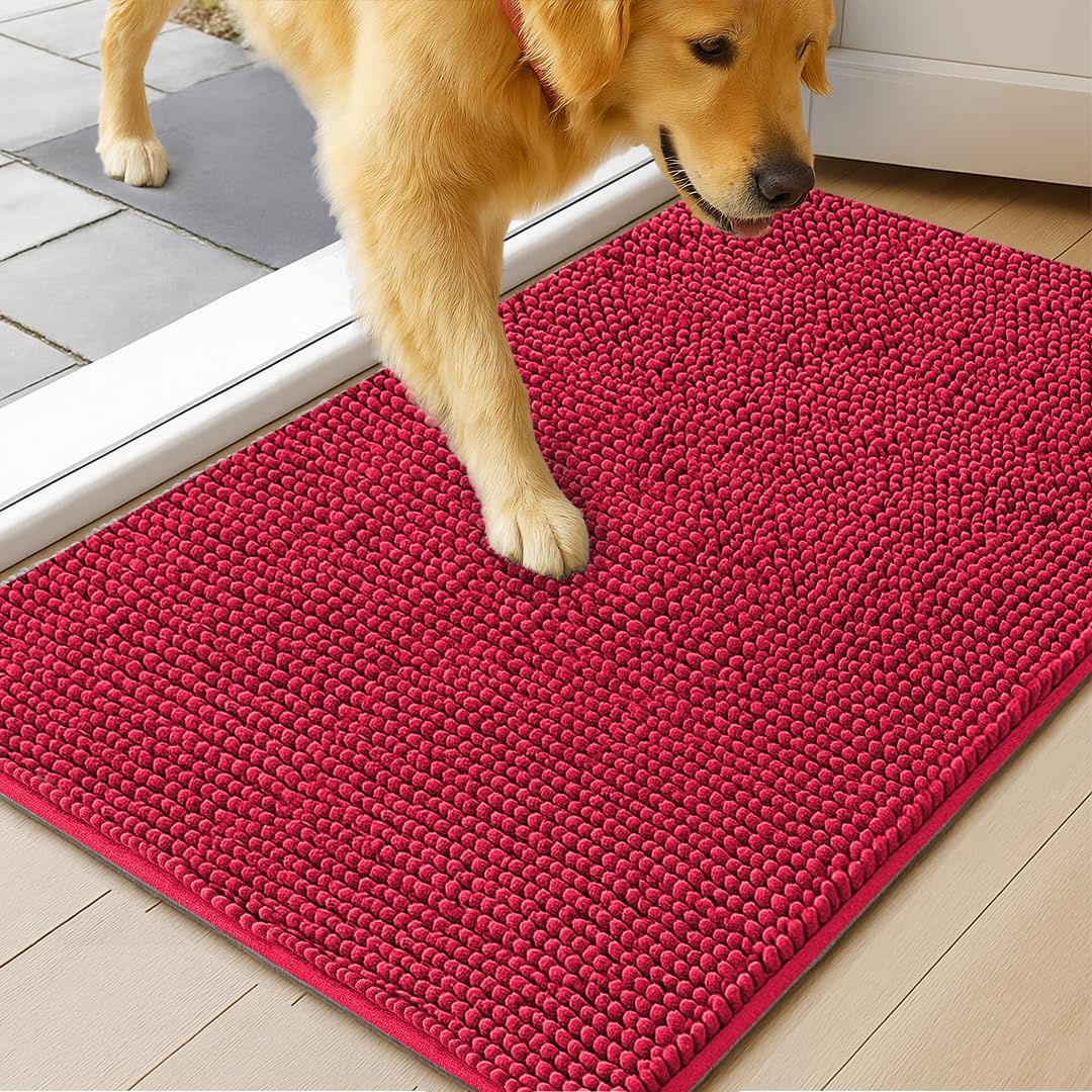 MudGuard Mat™ Dog Door Mat for Muddy Paws, Super Absorbent Microfiber, Non-Slip Indoor Mat, Quick Dry Chenille Mud Mat for Dogs & Entryway, Washable, Choco 19" x 30"