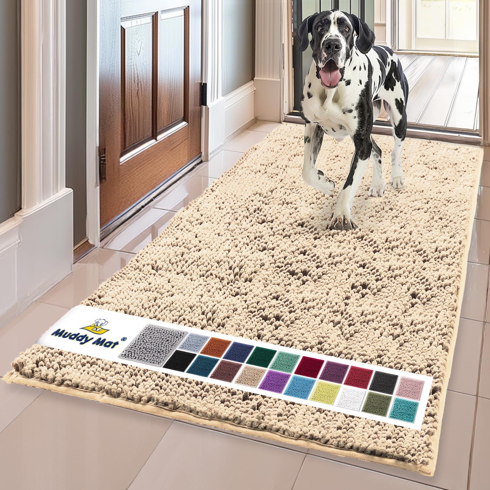 Muddy Mat® | Super Absorbent Door Mat Indoor, Microfiber Quick Dry Chenille Entryway Rug, Non-Slip Front Door Mat, Indoor Mats for Entryway, Machine Washable Pet Rug, Black 30"x19"