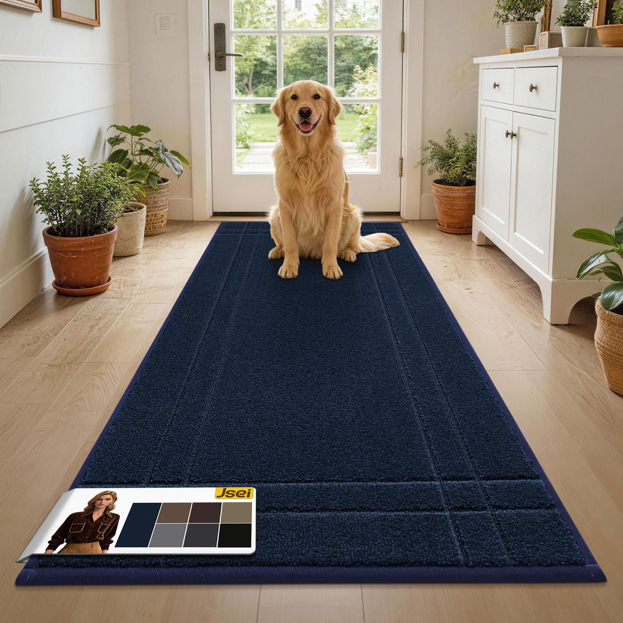 JSEI Entryway Rugs Doormat 32"x48", Non-Slip Dirt Trapper Door Mats Indoor, Washable Absorbent and Stain Resist Welcome Floor Mat for Front Door, Dog Door Mat, Dirty Wet Shoes & Paws, Navy Blue