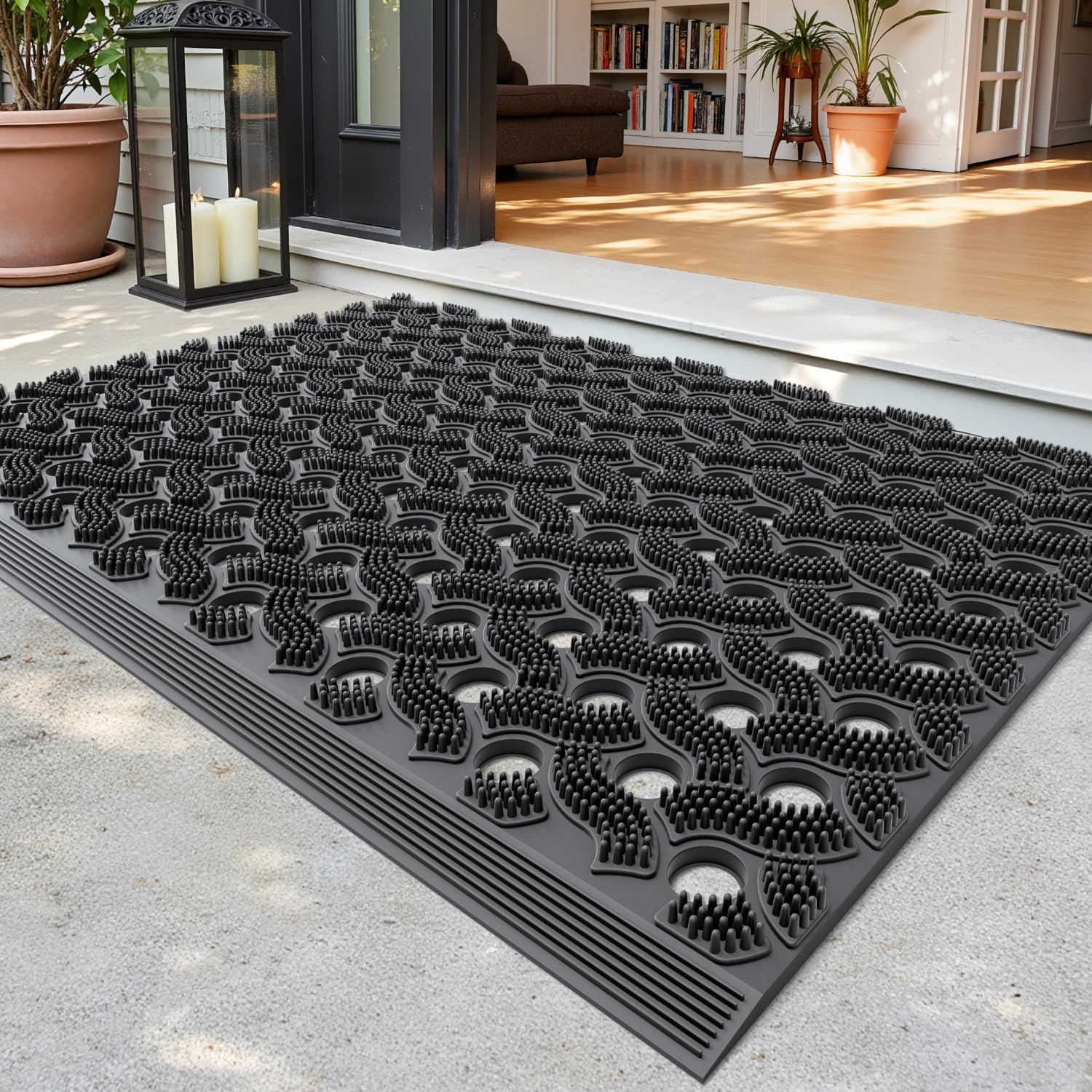 DEXI Front Door Mat Outside Entrance, 24x36 Heavy Duty Non-Slip Rubber Entry Mats, Dirt Trapping Waterproof Low-Profile Welcome Doormat for Entryway, Black