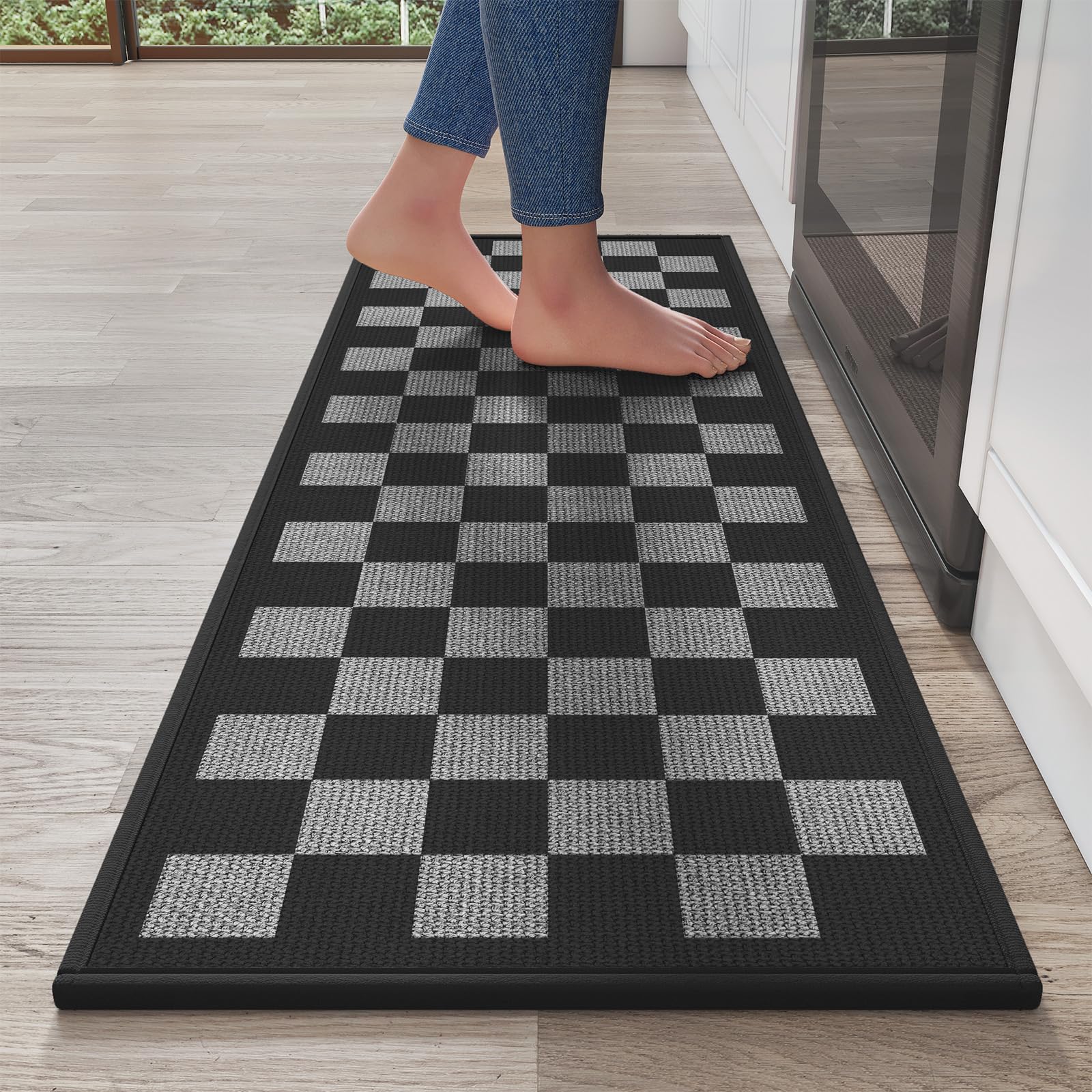 YDKGL Water Absorbent Runner Rugs for Kitchen, Kitchen Mat in Front of Sink, Oil Absorbent Kitchen Mats for Floor,Non-Slip Kitchen Rugs,Durable Kitchen Mats，17x30 Gray Kitchen Rugs,