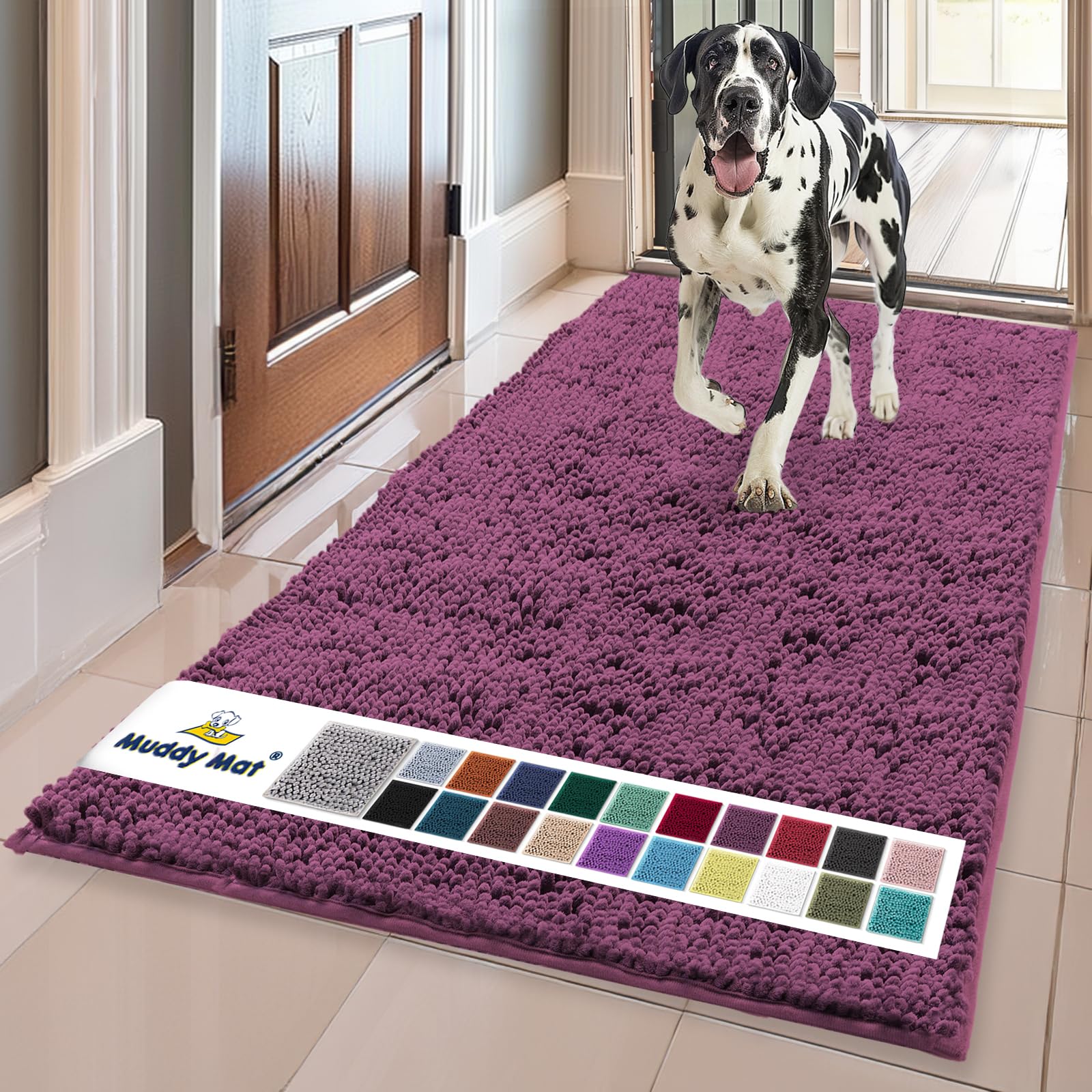 Muddy Mat® | Super Absorbent Door Mat Indoor, Microfiber Quick Dry Chenille Entryway Rug, Non-Slip Front Door Mat, Indoor Mats for Entryway, Machine Washable Pet Rug, Black 30"x19"