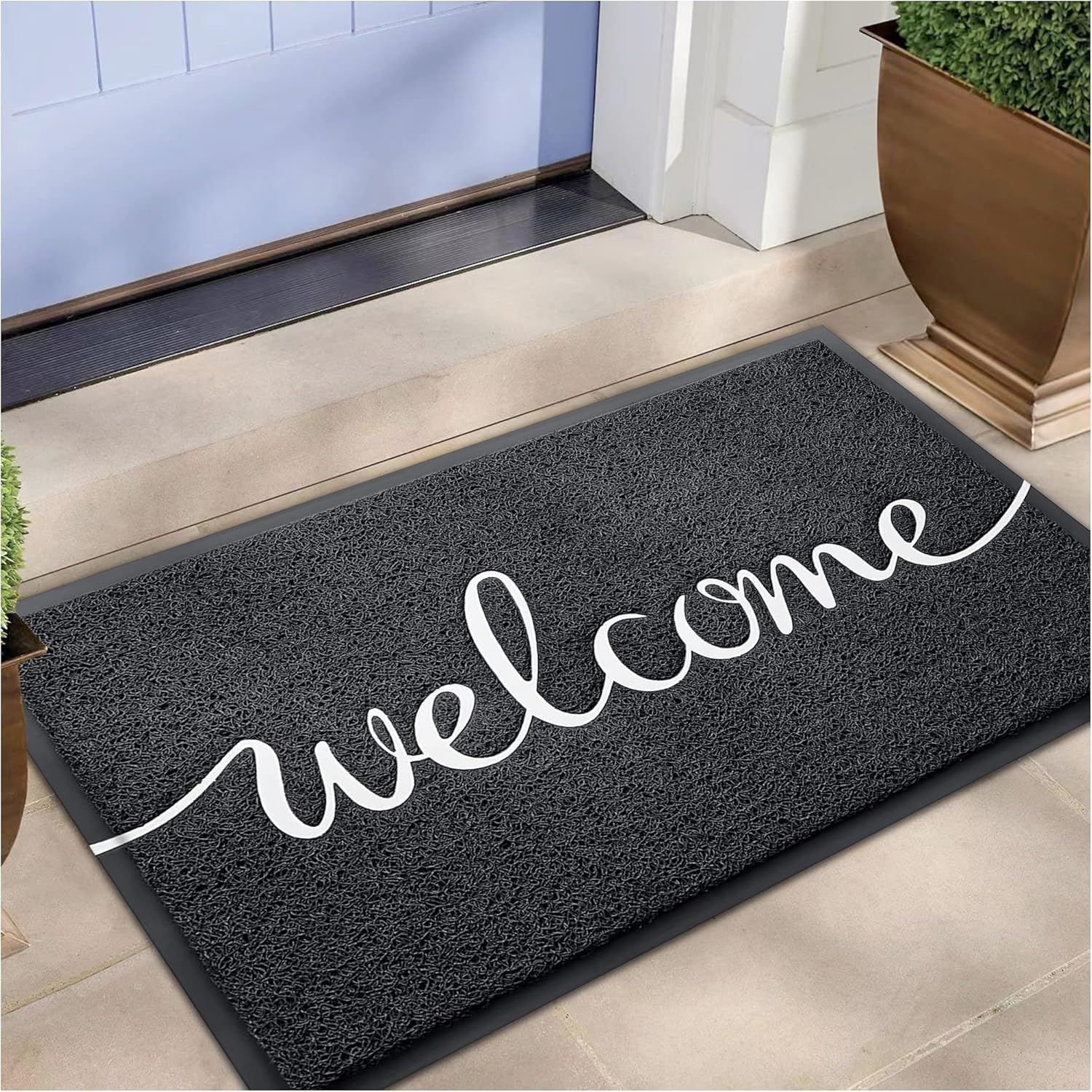 EARTHALL Door Mat Outside Inside Home Doormat, 30"x17.5", Durable Floor Mat Non Slip Mat Ultra Absorb Mud Easy Clean Front Doormat for Garage, Entryway, Patio, High Traffic Areas, Black