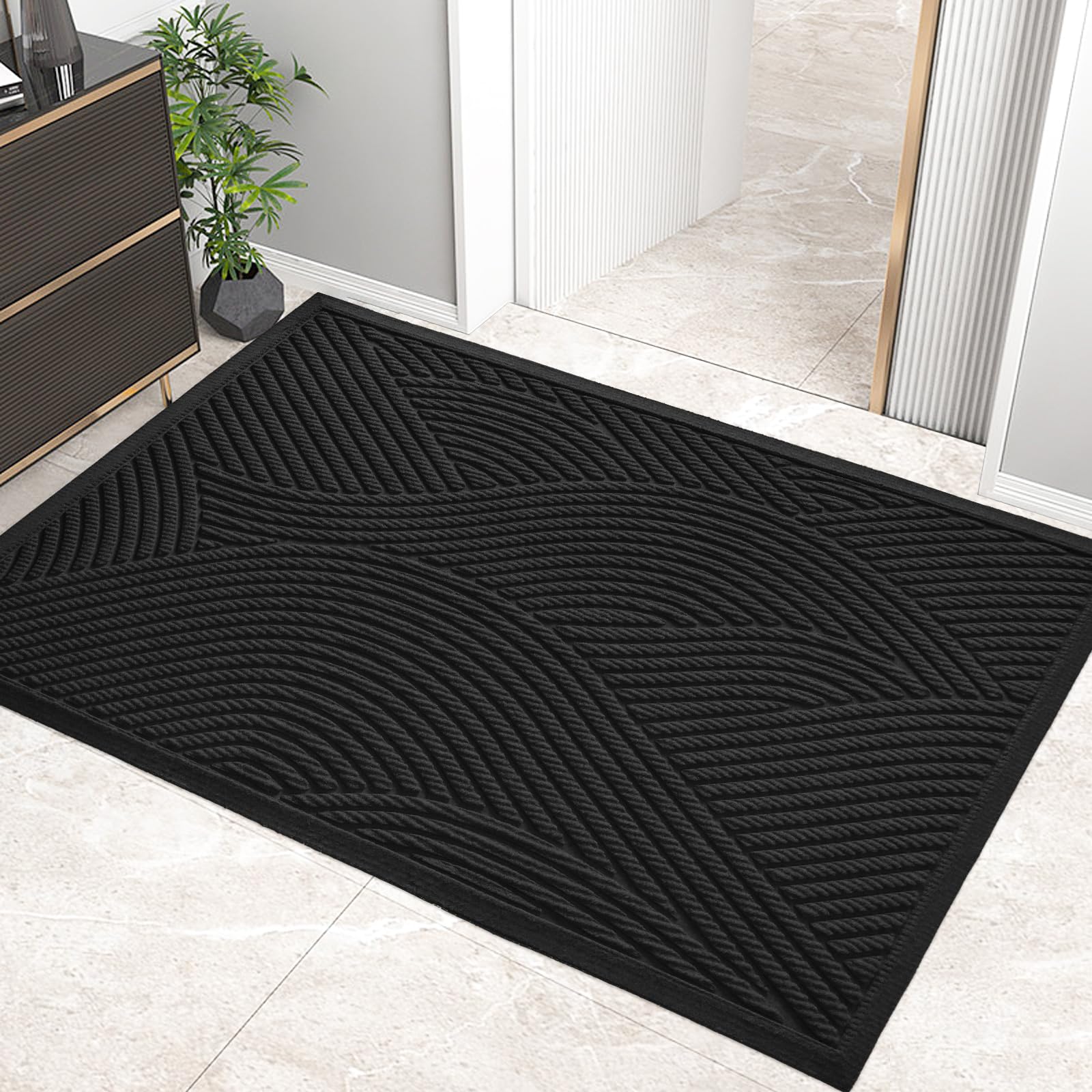HIYARD Sturdy Front Door Mat, Absorbent Muddy Dirt Resist Welcome Door Mats Outdoor Indoor, Stain and Fade Resistant, Non-Slip Backing Entry Mat Low Profile Doormat for Entryway, 29×17, Beige