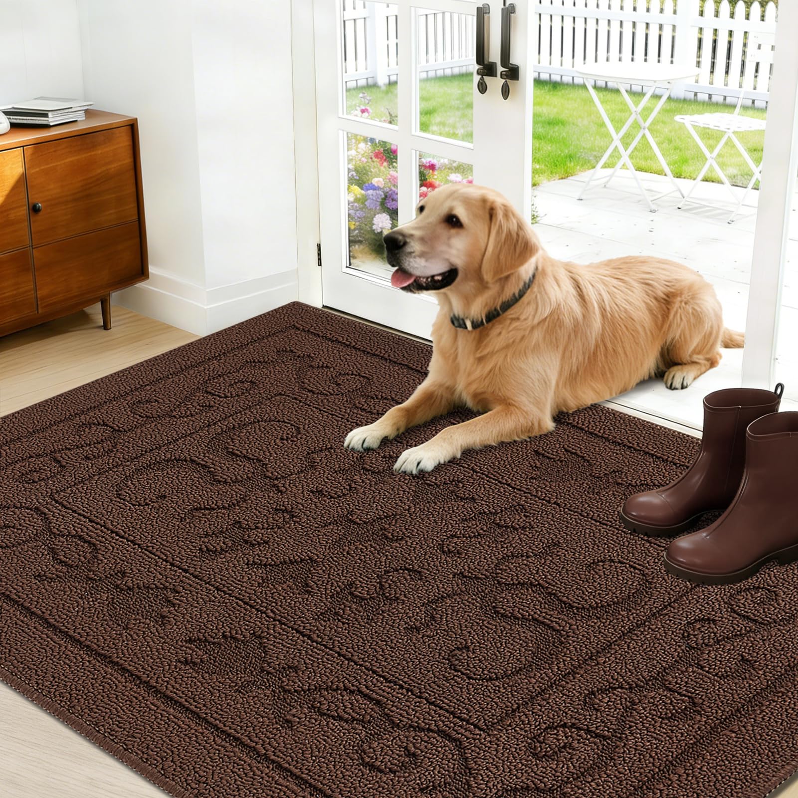FONEYI Indoor Door Mat 24" x 36", Dirt Trapper Door Mats Non-Slip Entryway Rugs Washable, Absorbent Resist Dirt Welcome Mat, Low Profile Inside Floor Mats for Front Back Door and Entryway, Grey
