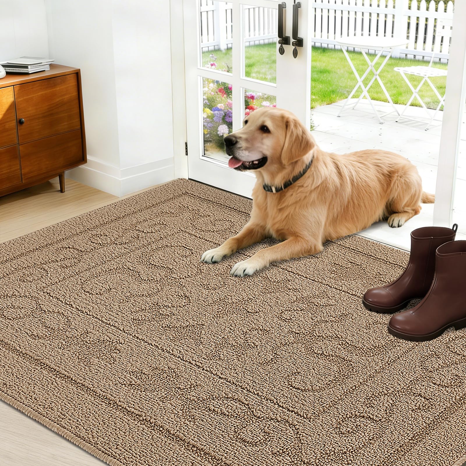 FONEYI Indoor Door Mat 24" x 36", Dirt Trapper Door Mats Non-Slip Entryway Rugs Washable, Absorbent Resist Dirt Welcome Mat, Low Profile Inside Floor Mats for Front Back Door and Entryway, Grey