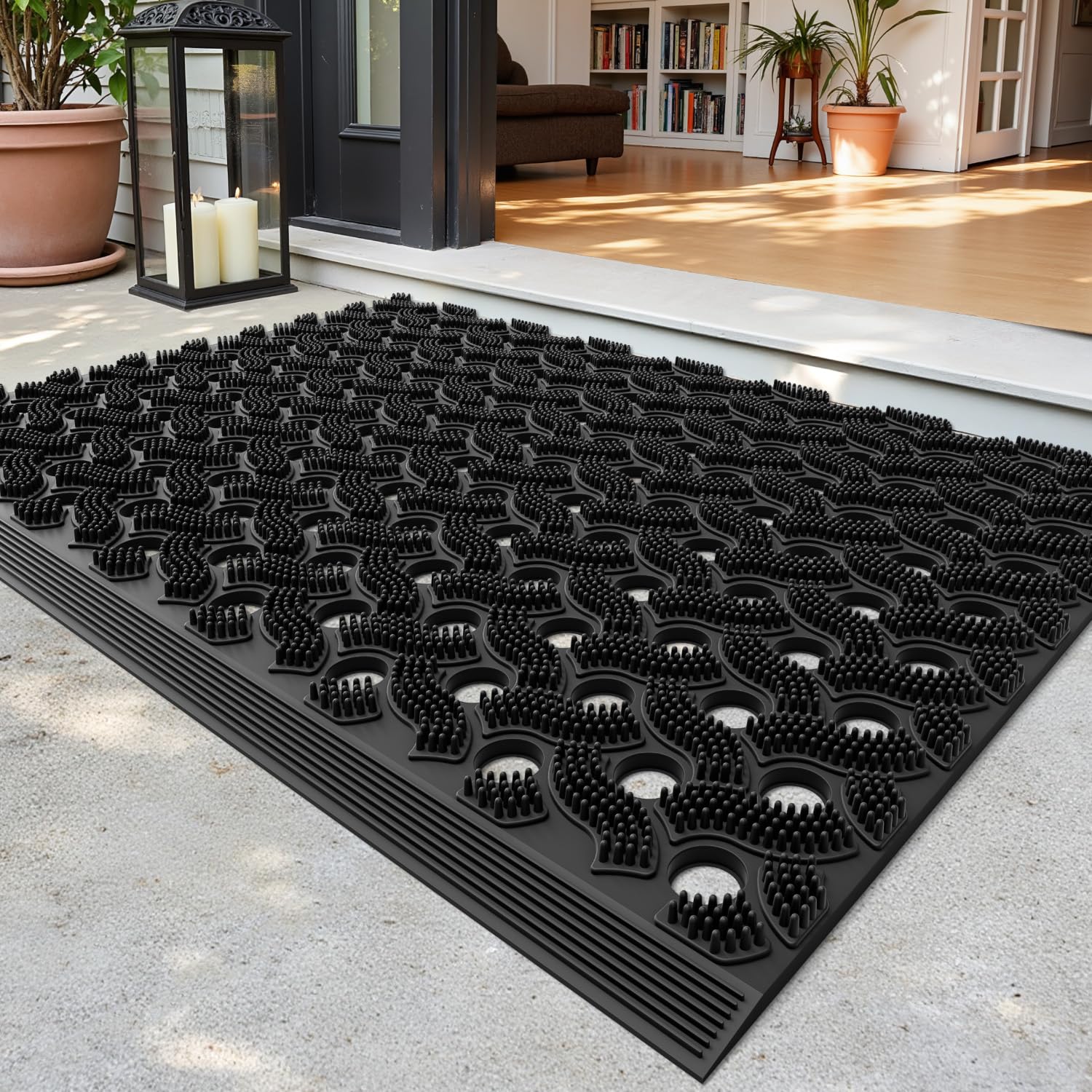 DEXI Front Door Mat Outside Entrance, 24x36 Heavy Duty Non-Slip Rubber Entry Mats, Dirt Trapping Waterproof Low-Profile Welcome Doormat for Entryway, Black