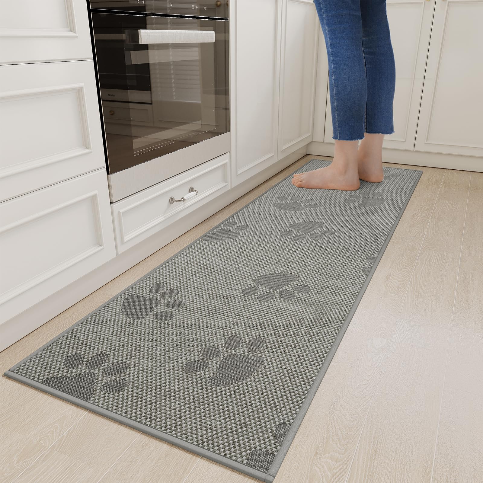 YDKGL Water Absorbent Runner Rugs for Kitchen, Kitchen Mat in Front of Sink, Oil Absorbent Kitchen Mats for Floor,Non-Slip Kitchen Rugs,Durable Kitchen Mats，17x30 Gray Kitchen Rugs,