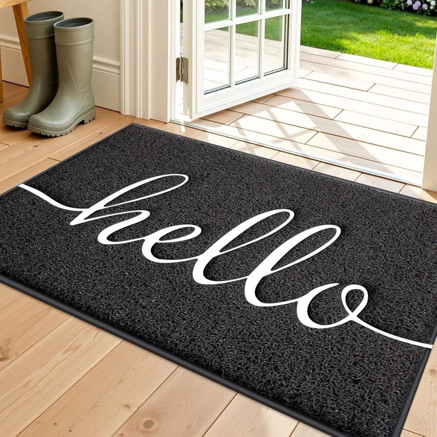 BeneathYourFeet Door Mat (30"x17.5",Black), Welcome Mat Low Profile Front Doormat Floor Mat Non Slip Rugs for Entryway, Patio, High Traffic Areas