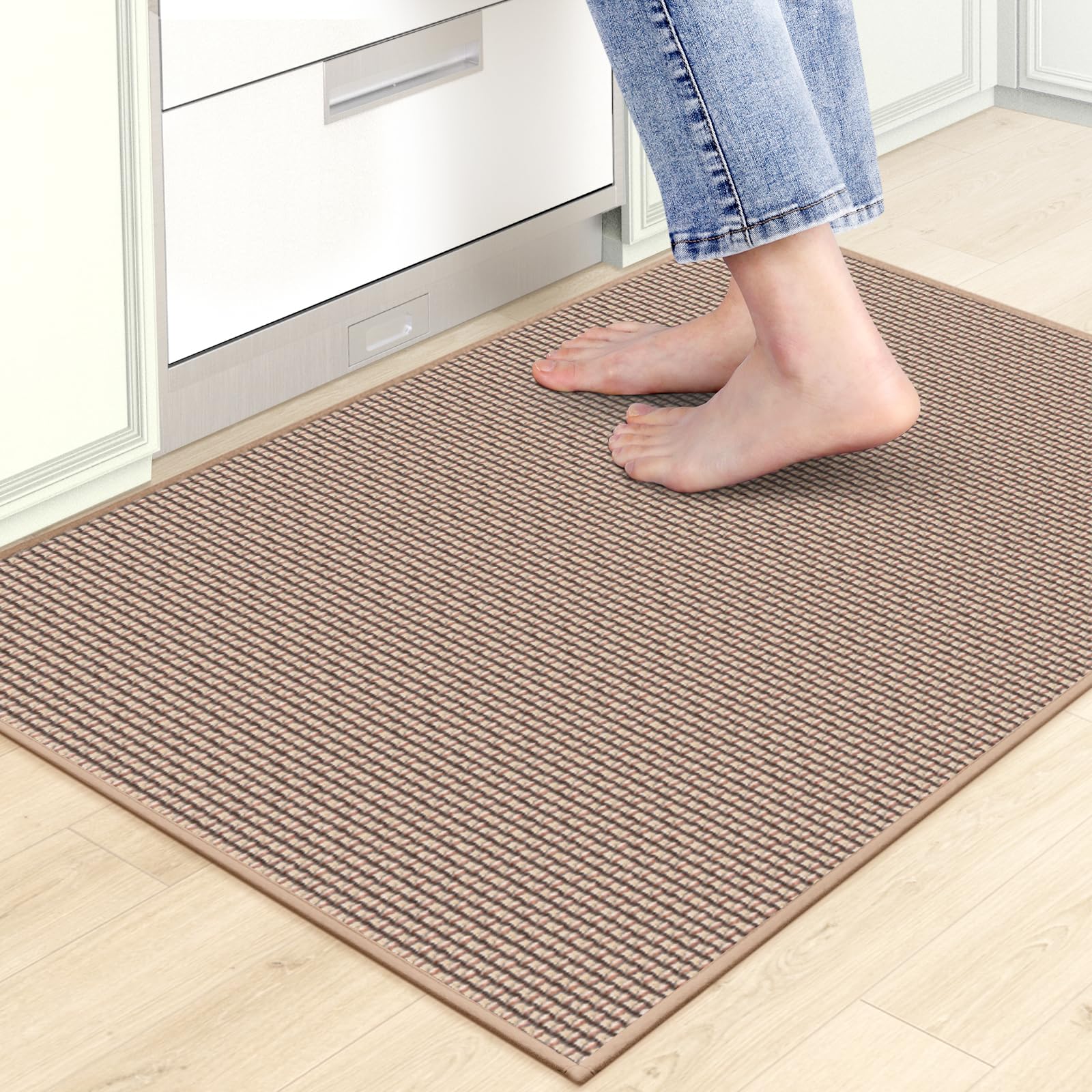 Kitchen Mats for Floor, Kitchen Rug, Nonskid, Washable, Absorbent Kitchen Runner Rug for in Front of Sink, Entryway, Rubber Backing Indoor Door Mat, Farmhouse Style Standing Mat, 17.3"x28", Grey