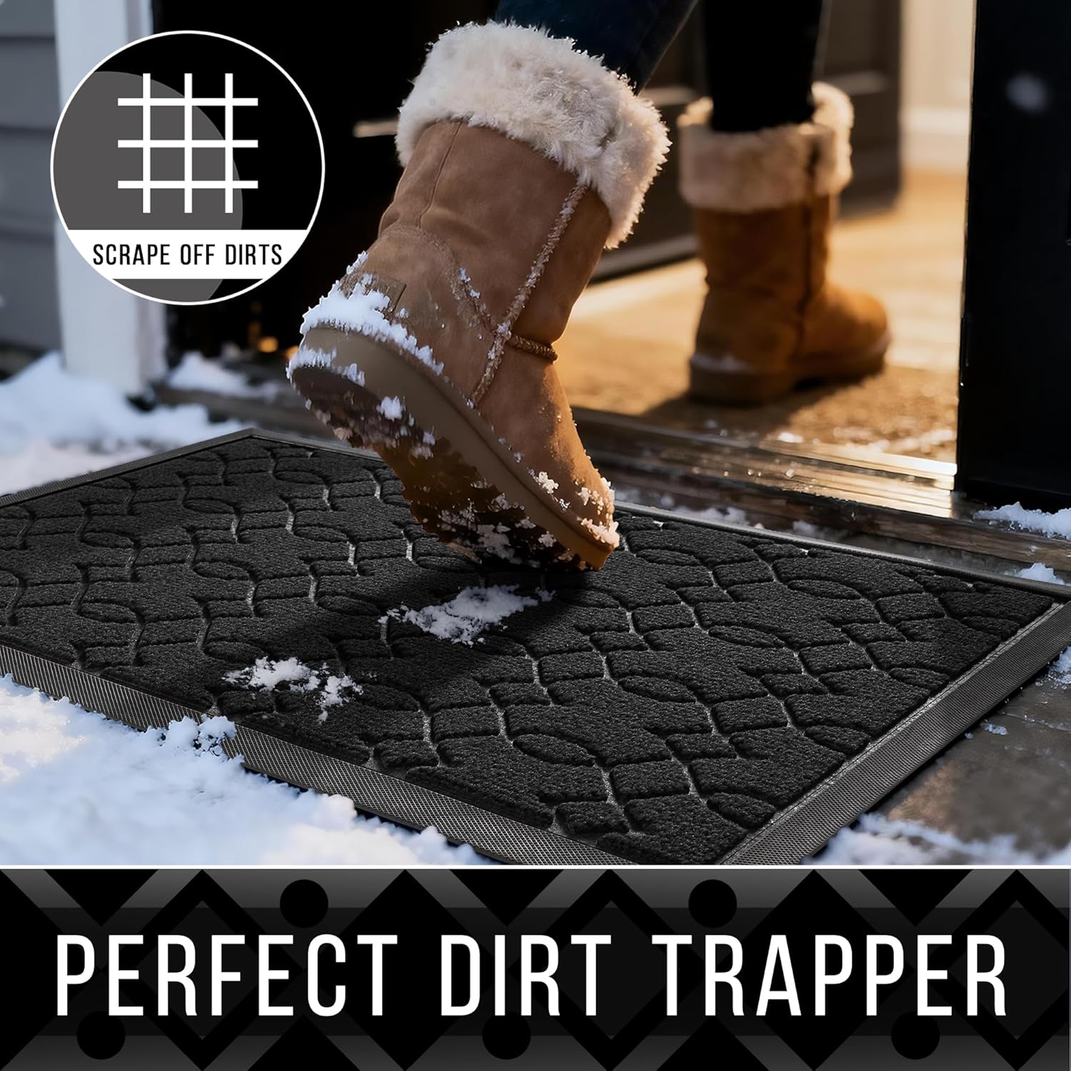Yimobra Outdoor Mats for Front Door 29.5x17, All-Season Waterproof Doormat Outdoor Entrance, Heavy Duty Non-Slip Outside Door Mat for Garage Patio Proch Entryway Indoor, Black