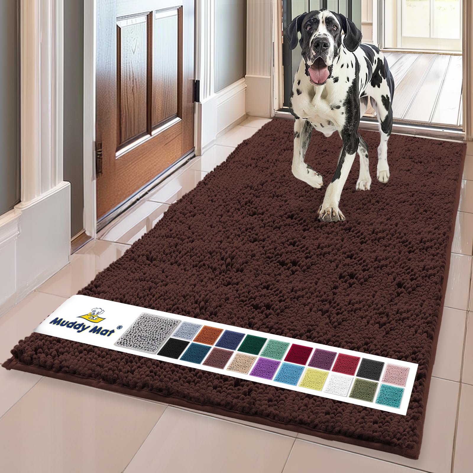 Muddy Mat® | Super Absorbent Door Mat Indoor, Microfiber Quick Dry Chenille Entryway Rug, Non-Slip Front Door Mat, Indoor Mats for Entryway, Machine Washable Pet Rug, Black 30"x19"