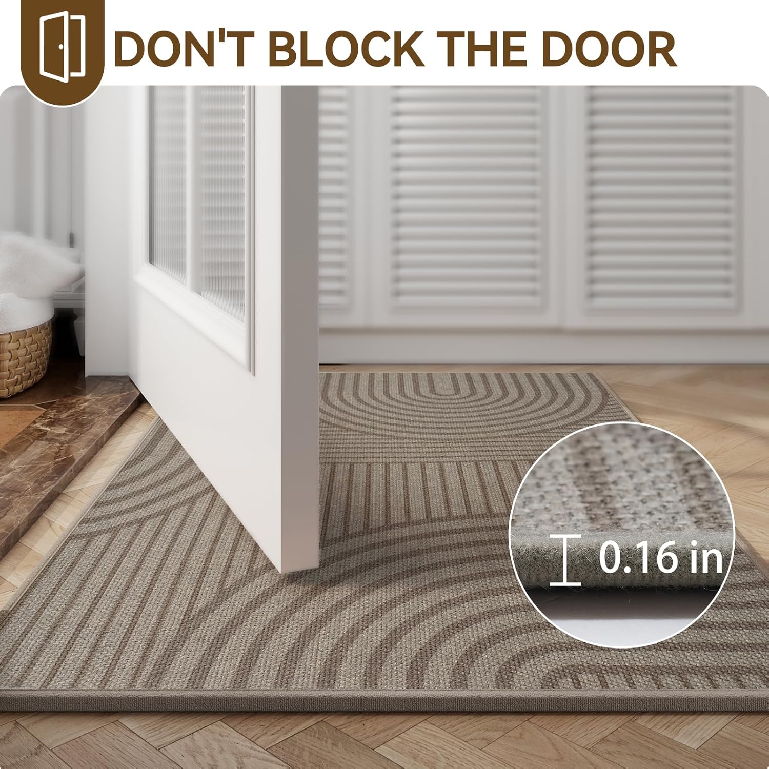 Front Door Mat 17''x30'', Absorbent Dirt Resist Washable Non Slip Low-Profile Indoor Doormat, Easy Clean Welcome Entryway Door Mats, Brown