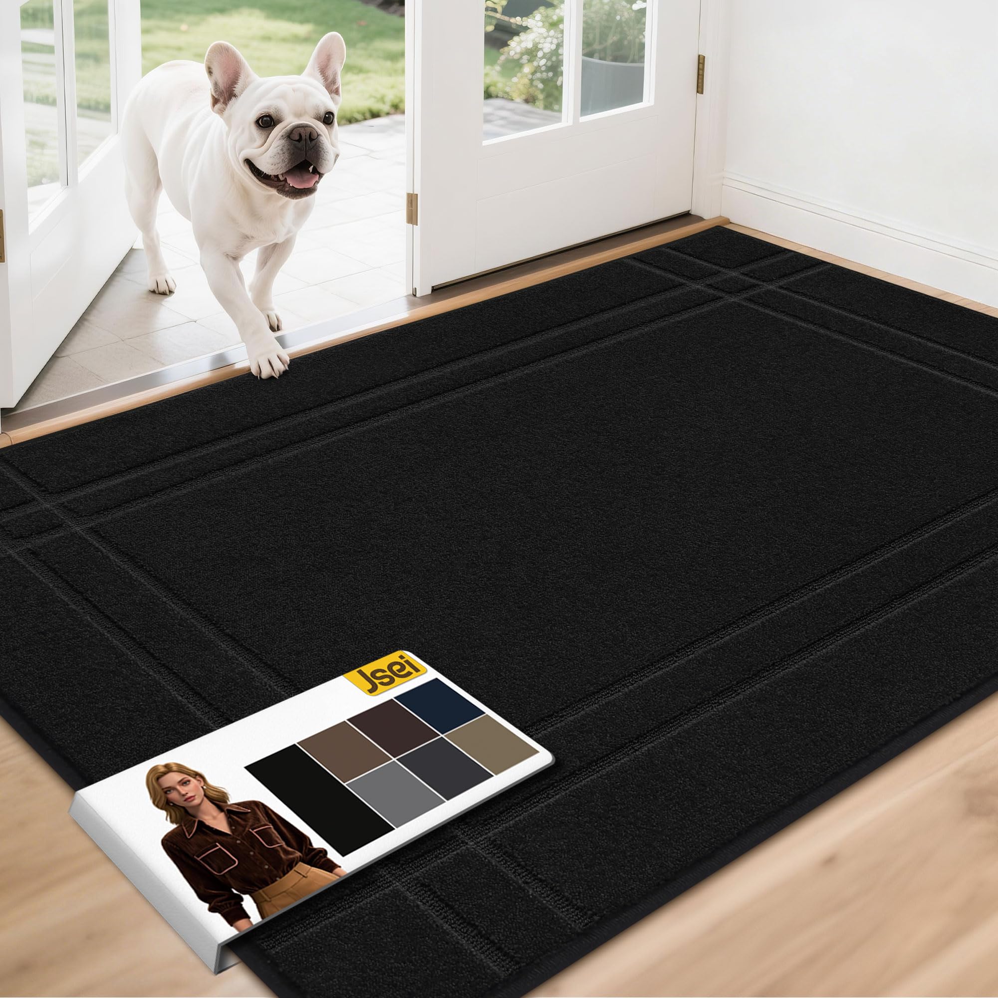 JSEI Entryway Rugs Doormat 32"x48", Non-Slip Dirt Trapper Door Mats Indoor, Washable Absorbent and Stain Resist Welcome Floor Mat for Front Door, Dog Door Mat, Dirty Wet Shoes & Paws, Navy Blue