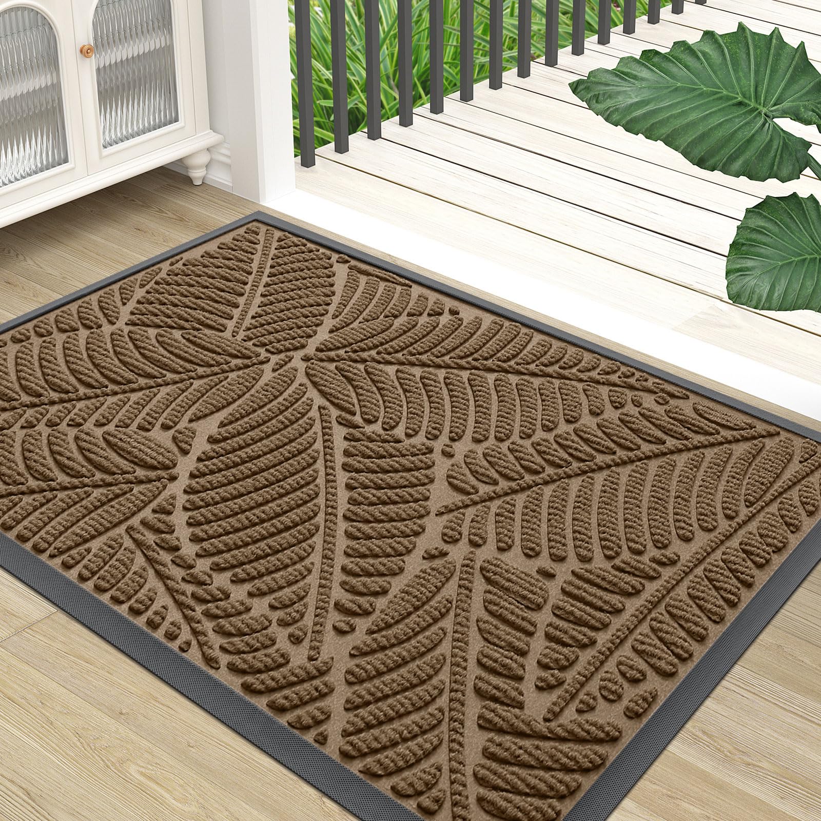 Colorxy Waterproof Doormat, Sturdy Natural Rubber Front Indoor Mat, Non Slip Low Profile Indoor Outdoor Door Mats, Stain and Fade Resistant Floor Mat, Easy Clean Patio Entrance Mat, 30''x17'', Black
