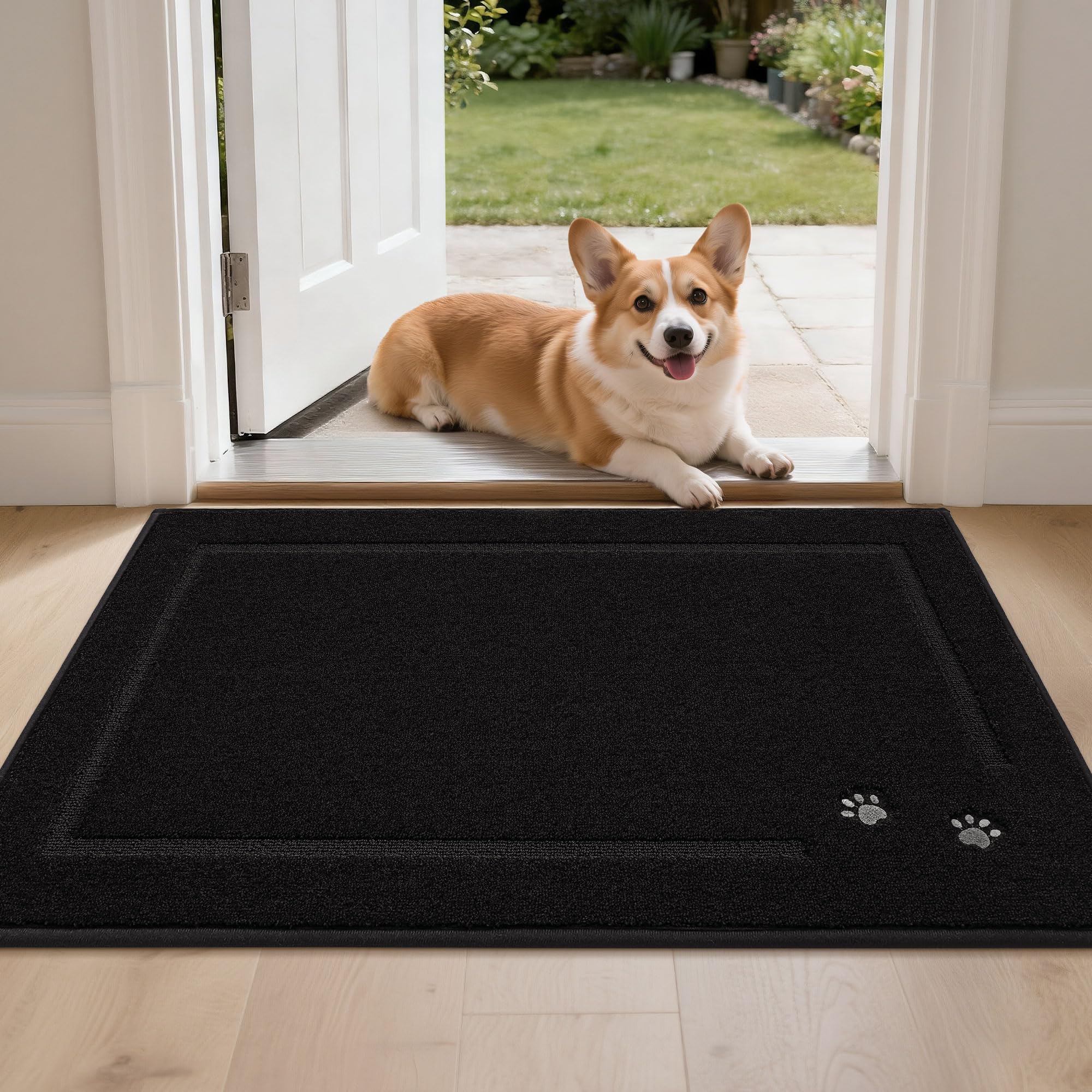 BEQHAUSE Dog Door Mat for Mud Paws Dirt Trapper Doormat Non-Slip Entryway Rugs Absorbent Welcome Mat Washable Indoor Floor Mat Low-Profile for Front Door, 32" x 48", Brown