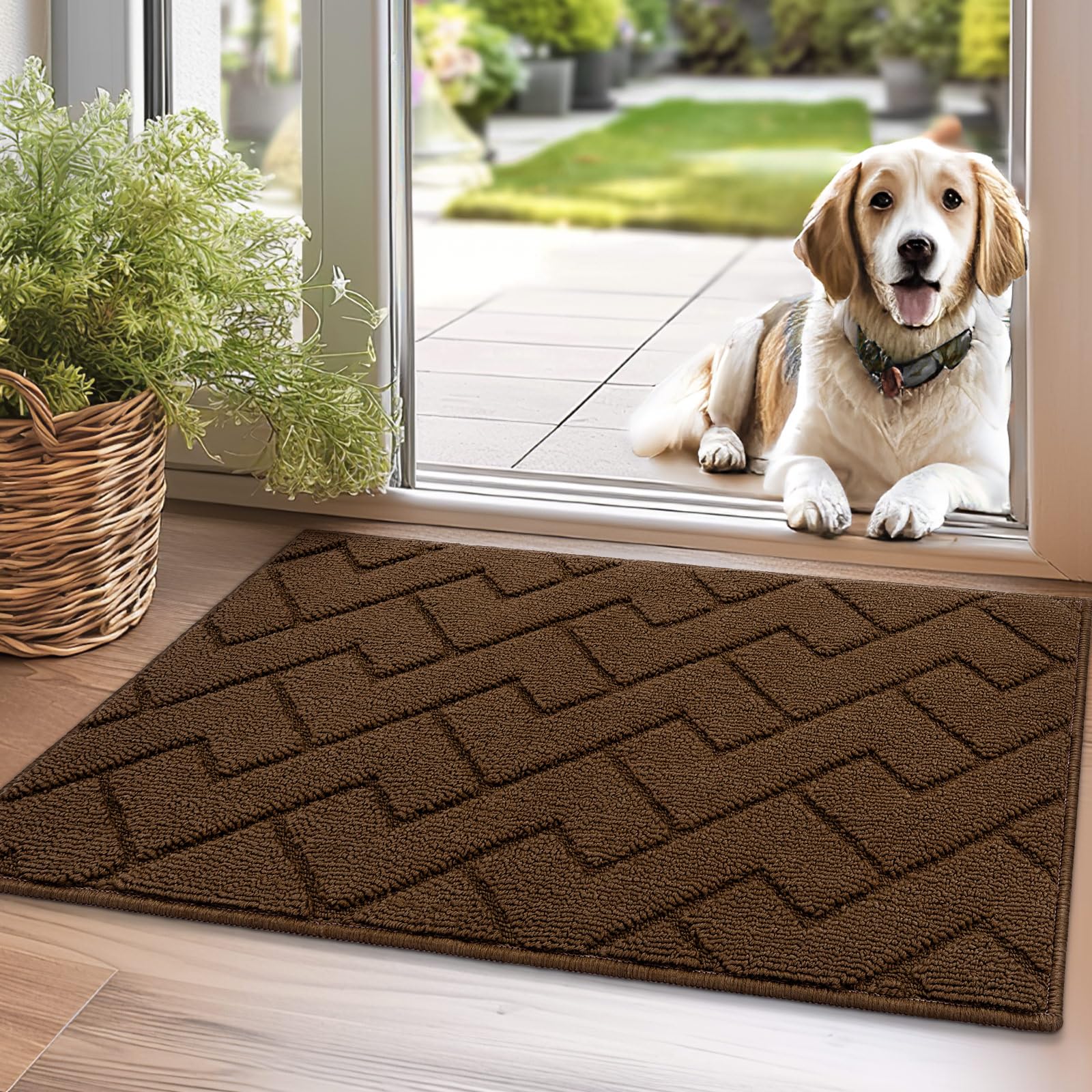 hicorfe Indoor Doormat,Front Back Door Mat Rubber Backing Non Slip Door Mats 24"x35" Absorbent Resist Dirt Entrance Doormat Inside Floor Mats for Entryway Washable Low-Profile (Navy Blue)