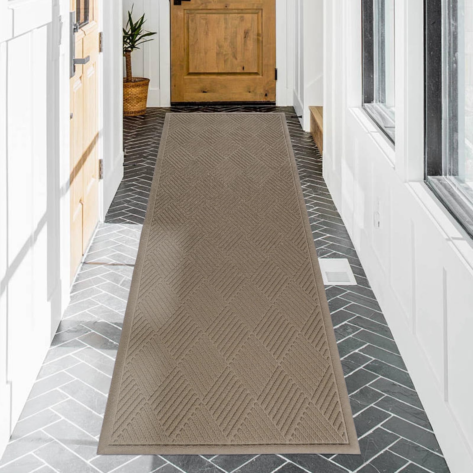 HIYARD Sturdy Front Door Mat, Absorbent Muddy Dirt Resist Welcome Door Mats Outdoor Indoor, Stain and Fade Resistant, Non-Slip Rubber Backing Low Profile Doormat for Entryway, 30×17, Beige