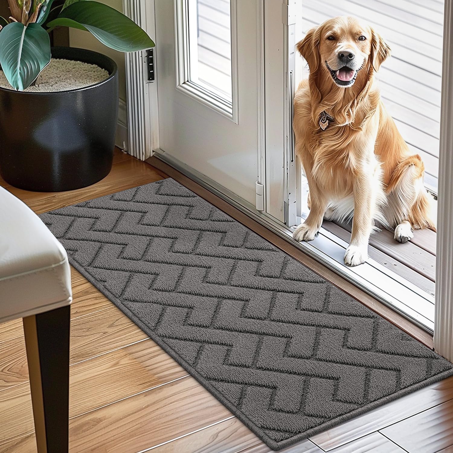 hicorfe Indoor Doormat,Front Back Door Mat Rubber Backing Non Slip Door Mats 24"x35" Absorbent Resist Dirt Entrance Doormat Inside Floor Mats for Entryway Washable Low-Profile (Navy Blue)
