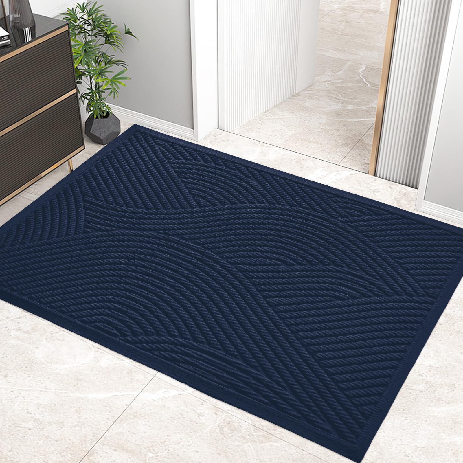 HIYARD Sturdy Front Door Mat, Absorbent Muddy Dirt Resist Welcome Door Mats Outdoor Indoor, Stain and Fade Resistant, Non-Slip Backing Entry Mat Low Profile Doormat for Entryway, 29×17, Beige
