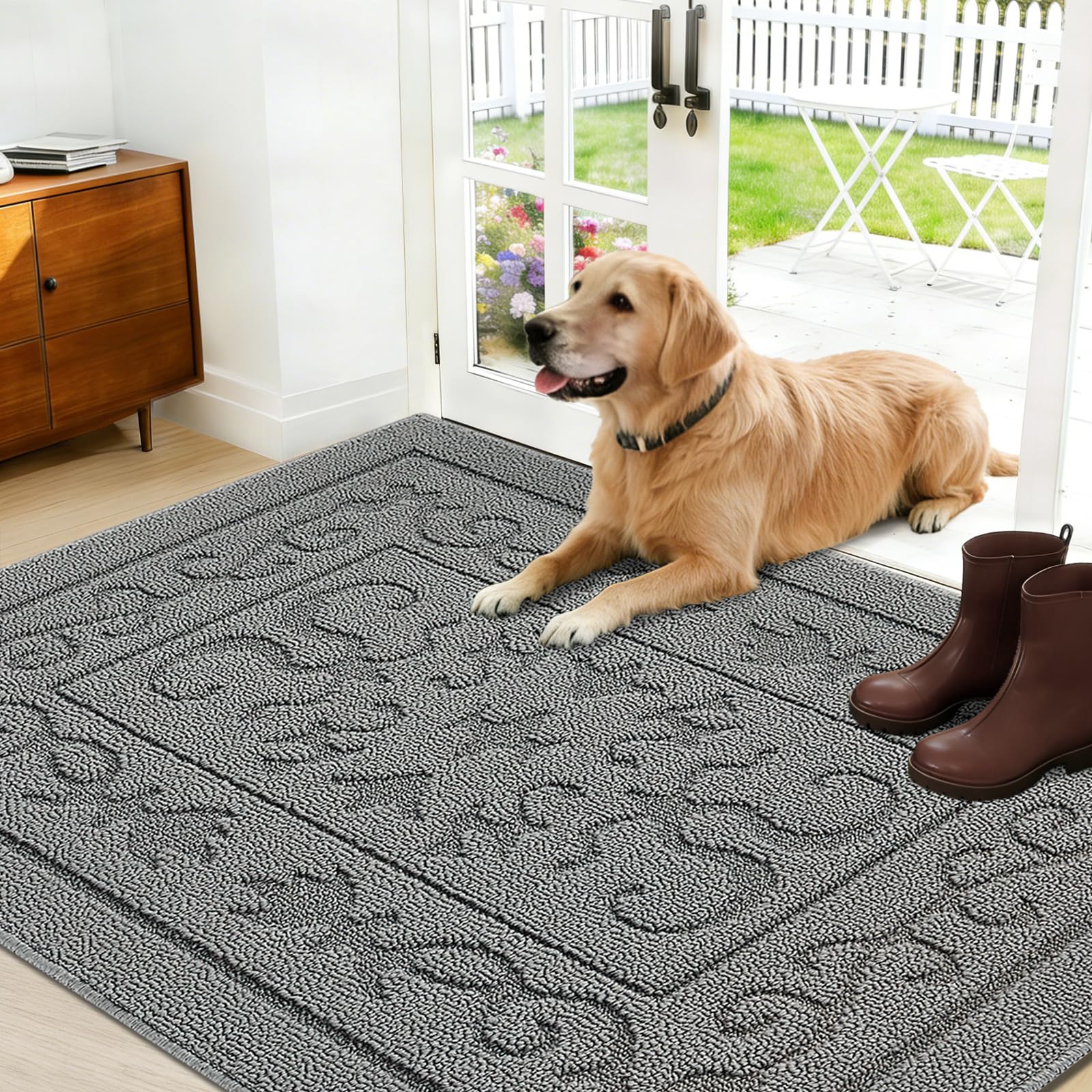 FONEYI Indoor Door Mat 24" x 36", Dirt Trapper Door Mats Non-Slip Entryway Rugs Washable, Absorbent Resist Dirt Welcome Mat, Low Profile Inside Floor Mats for Front Back Door and Entryway, Grey