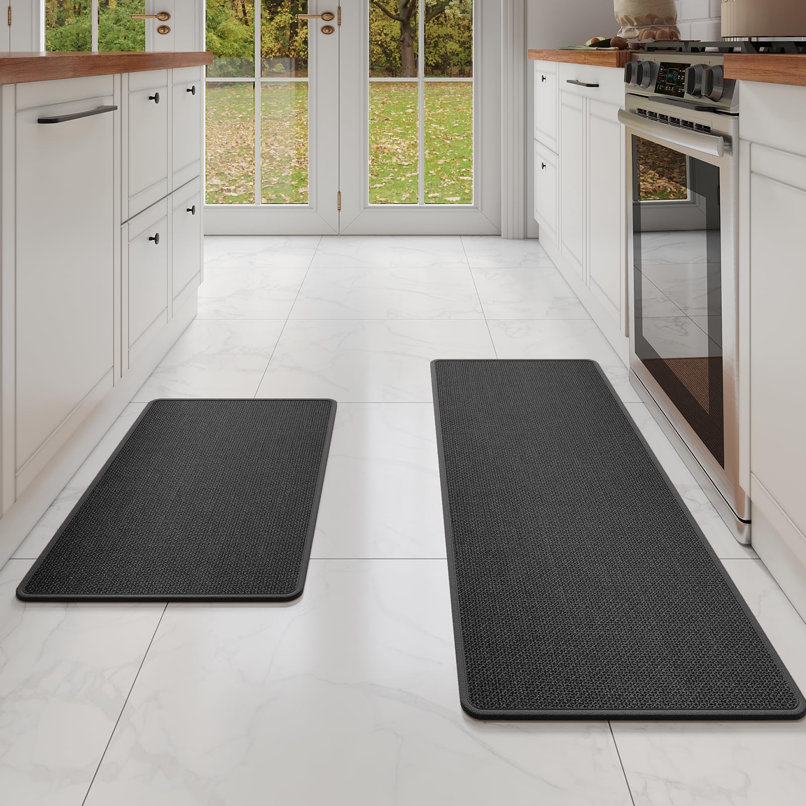 YDKGL Water Absorbent Runner Rugs for Kitchen, Kitchen Mat in Front of Sink, Oil Absorbent Kitchen Mats for Floor,Non-Slip Kitchen Rugs,Durable Kitchen Mats，17x30 Gray Kitchen Rugs,