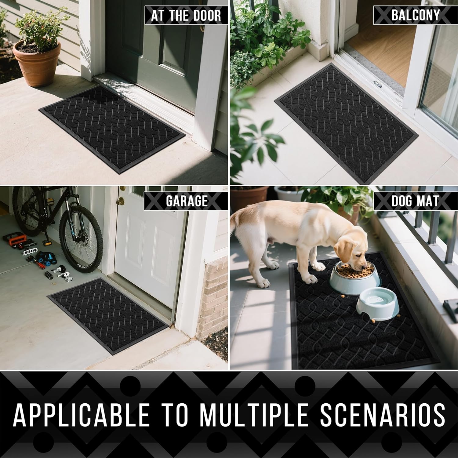 Yimobra Outdoor Mats for Front Door 29.5x17, All-Season Waterproof Doormat Outdoor Entrance, Heavy Duty Non-Slip Outside Door Mat for Garage Patio Proch Entryway Indoor, Black