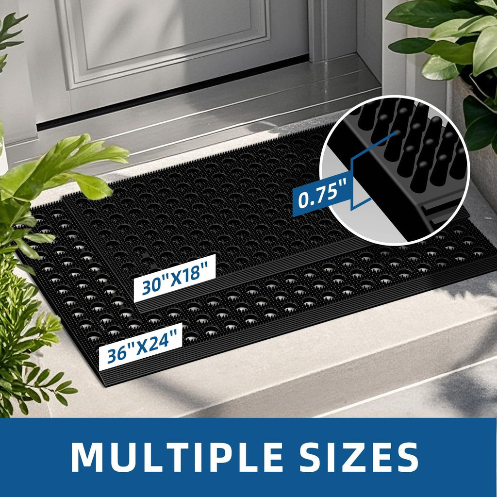 Mibao Front Door Mat Outside Entrance, Heavy Duty Welcome Rubber Doormat Waterproof, All Weather Dirt Trapper Non-Slip Drainage Doormat, Entry Mat for Garage Home Pool Commercial, 17" x 29.5", Black