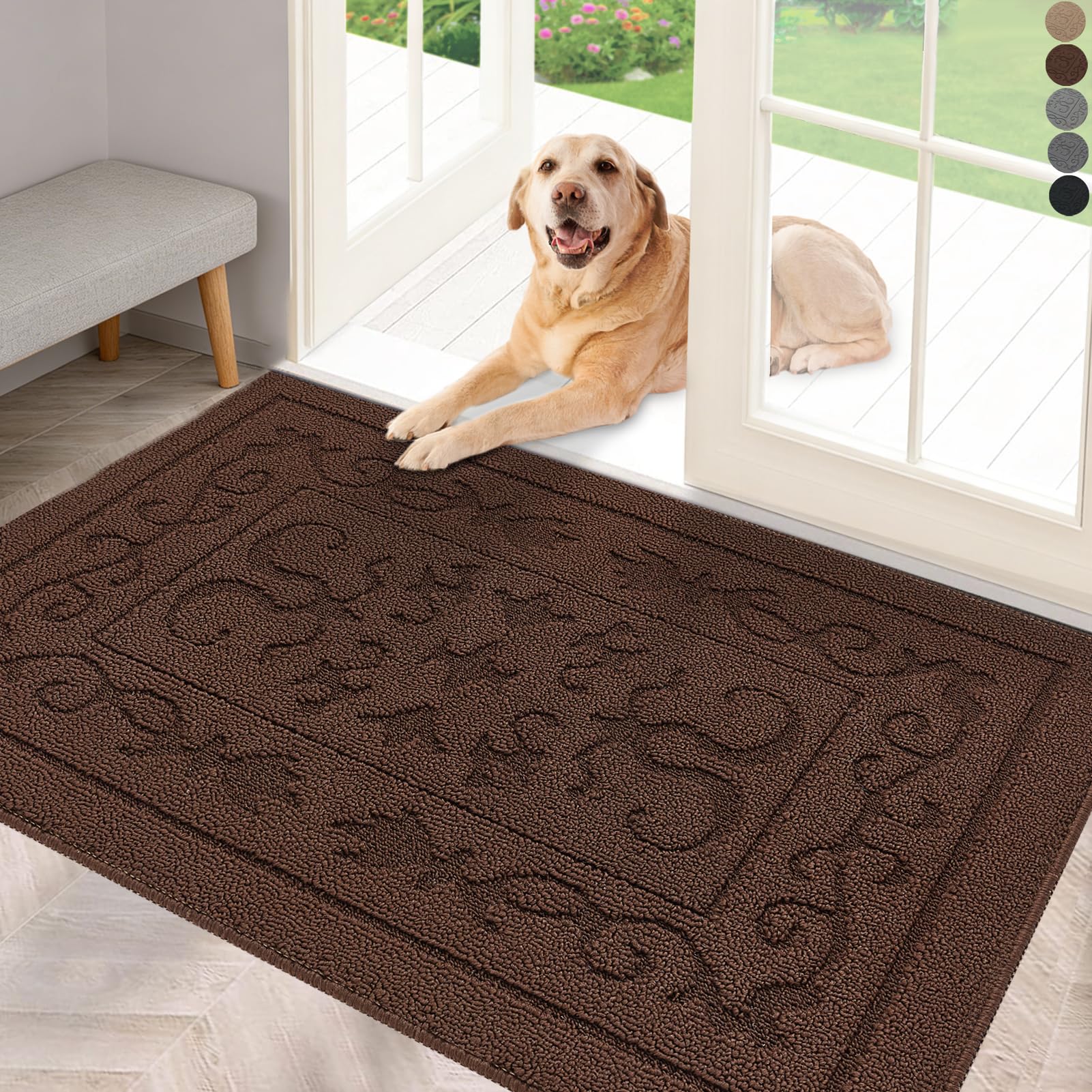 FONEYI Indoor Door Mat 24" x 36", Dirt Trapper Door Mats Non-Slip Entryway Rugs Washable, Absorbent Resist Dirt Welcome Mat, Low Profile Inside Floor Mats for Front Back Door and Entryway, Grey