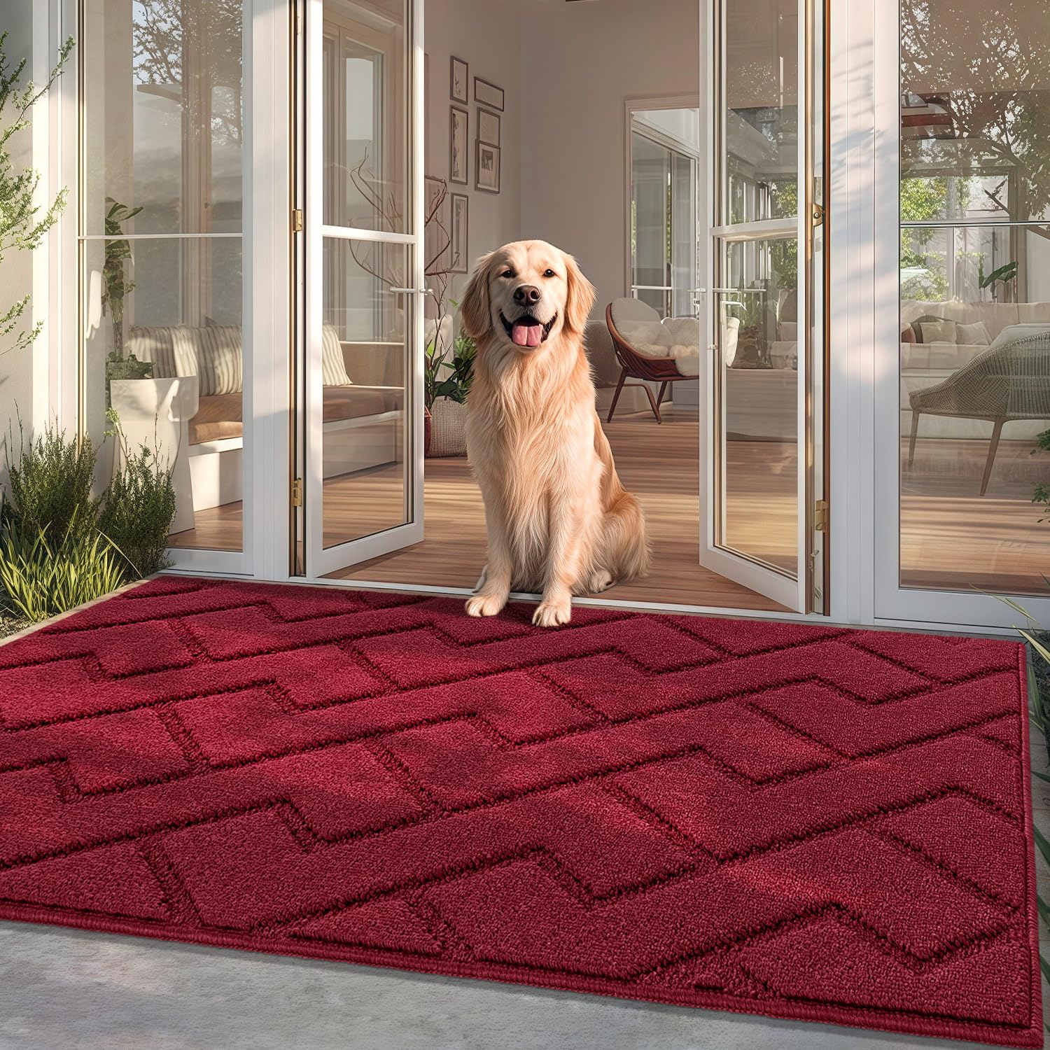 hicorfe Indoor Doormat,Front Back Door Mat Rubber Backing Non Slip Door Mats 24"x35" Absorbent Resist Dirt Entrance Doormat Inside Floor Mats for Entryway Washable Low-Profile (Navy Blue)