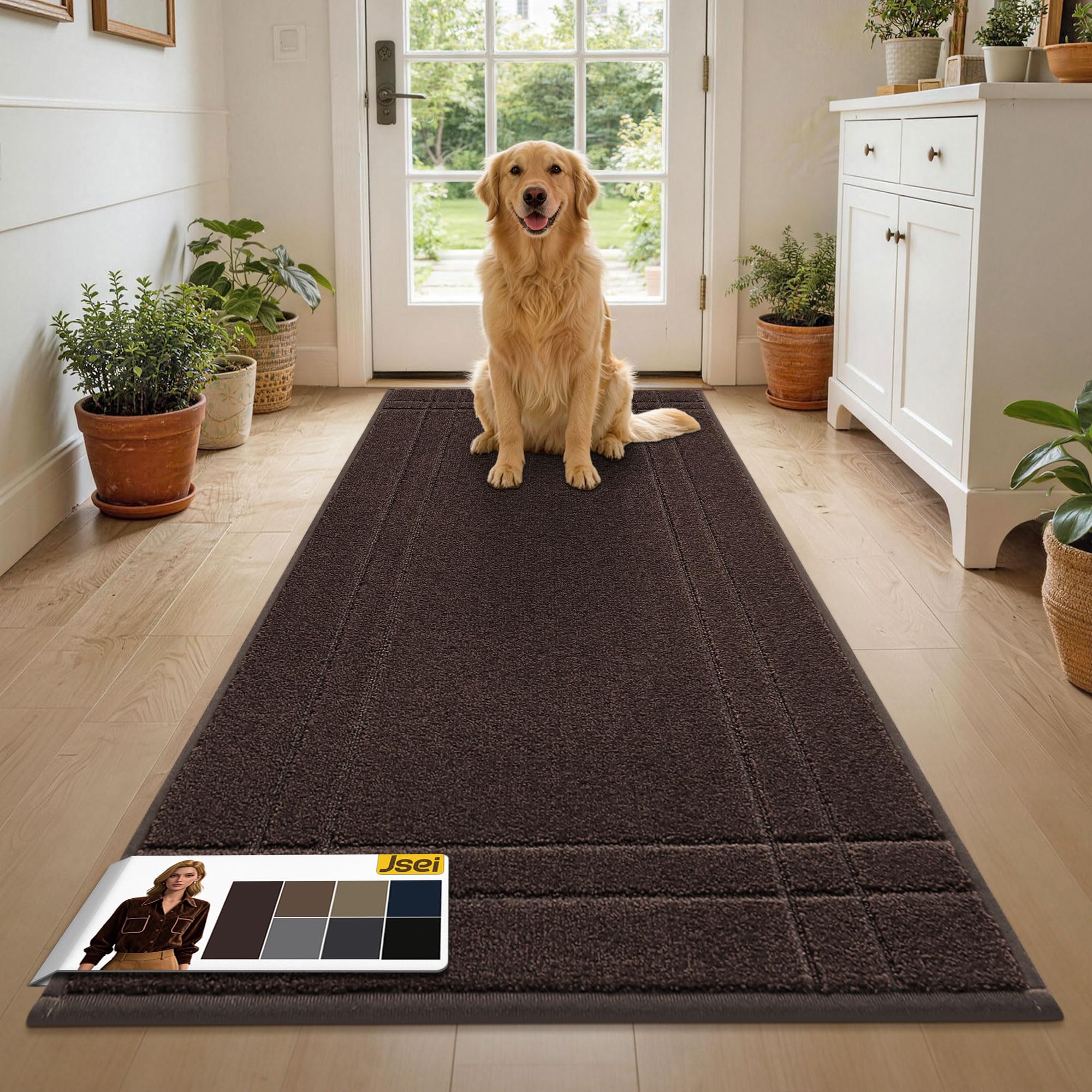 JSEI Entryway Rugs Doormat 32"x48", Non-Slip Dirt Trapper Door Mats Indoor, Washable Absorbent and Stain Resist Welcome Floor Mat for Front Door, Dog Door Mat, Dirty Wet Shoes & Paws, Navy Blue