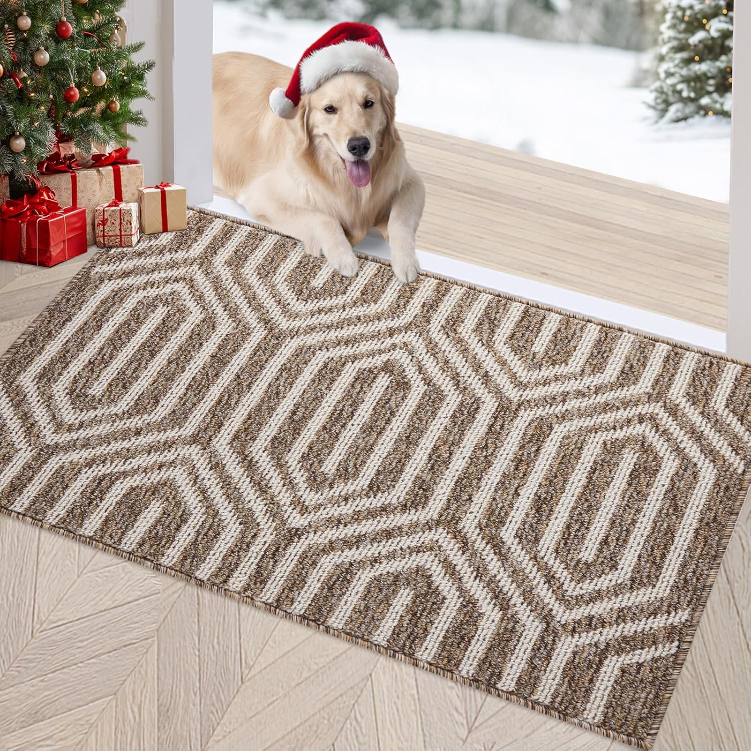 REFETONE Indoor Doormat, Front Door Mat 20"x32" Rubber Backing Non Slip Back Door Mats, Absorbent Washable Low-Profile Inside Floor Mat Door Rugs for Entryway, Resist Dirt Mud Mat for Dogs, Camel
