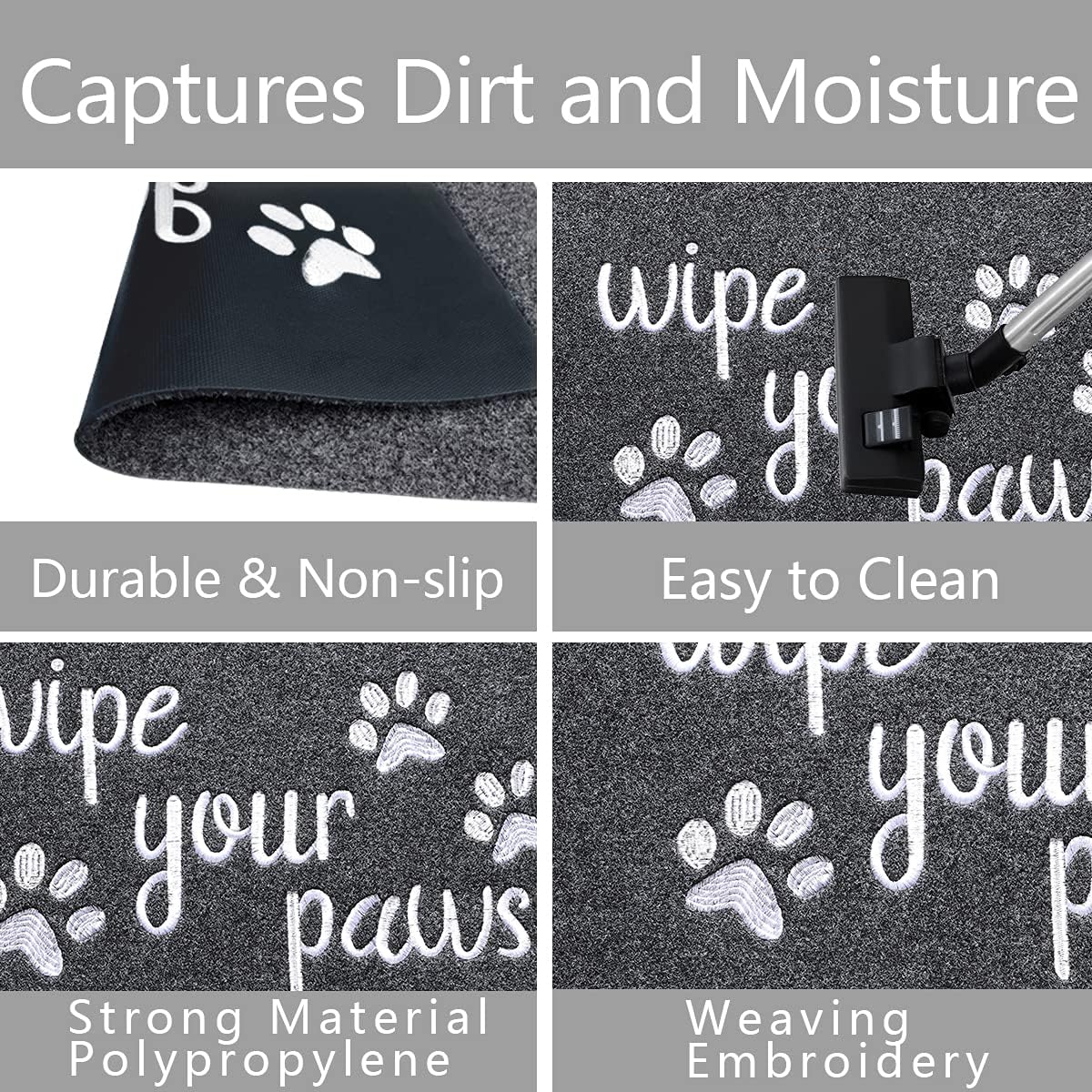 Welcome Door Mats for Entrance Funny Door Mat Wipe Your Paws Floor Mat, Welcome Mats for Front Door Indoor Non Slip Backing Rubber Mat for Outside Dog Doormat Grey