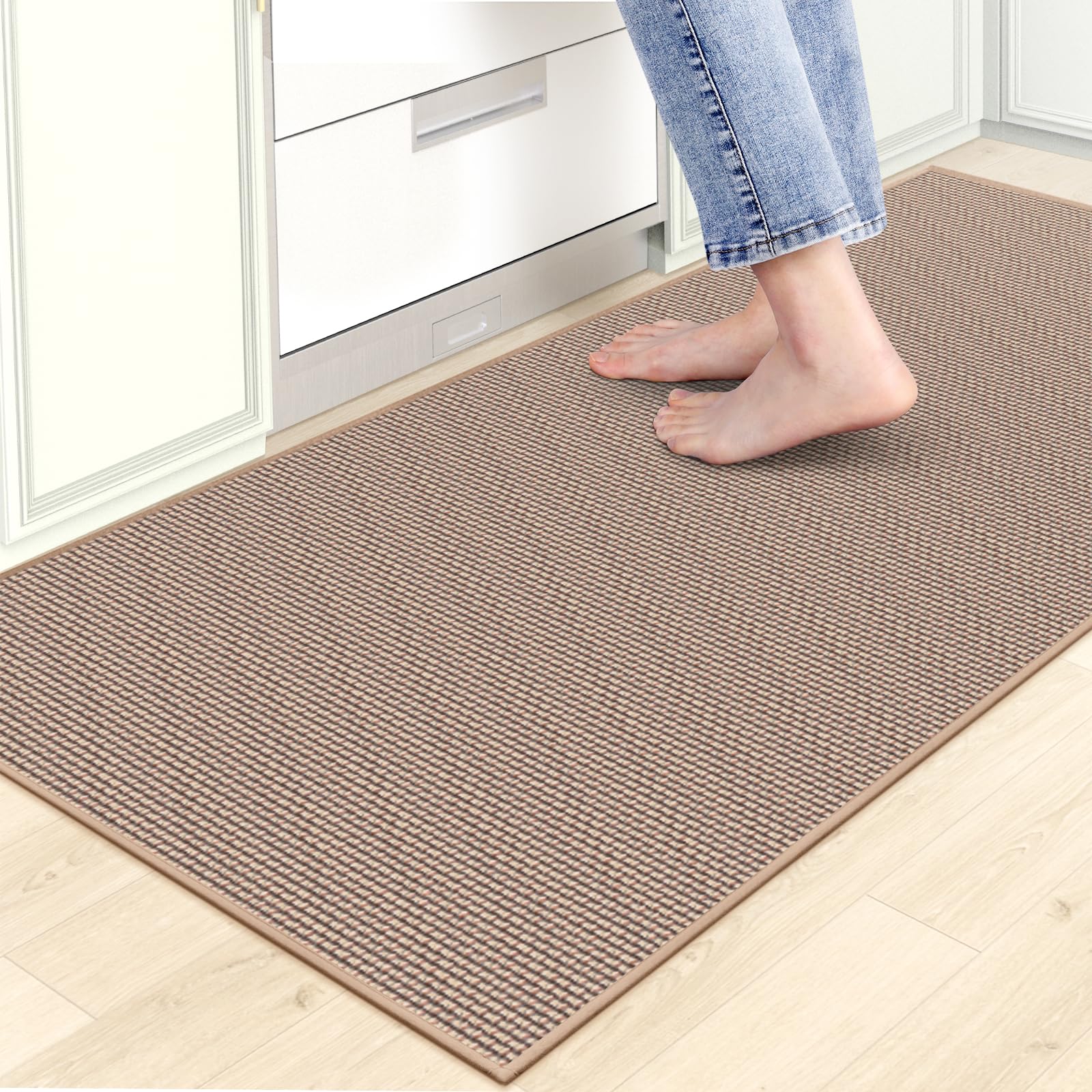 Kitchen Mats for Floor, Kitchen Rug, Nonskid, Washable, Absorbent Kitchen Runner Rug for in Front of Sink, Entryway, Rubber Backing Indoor Door Mat, Farmhouse Style Standing Mat, 17.3"x28", Grey