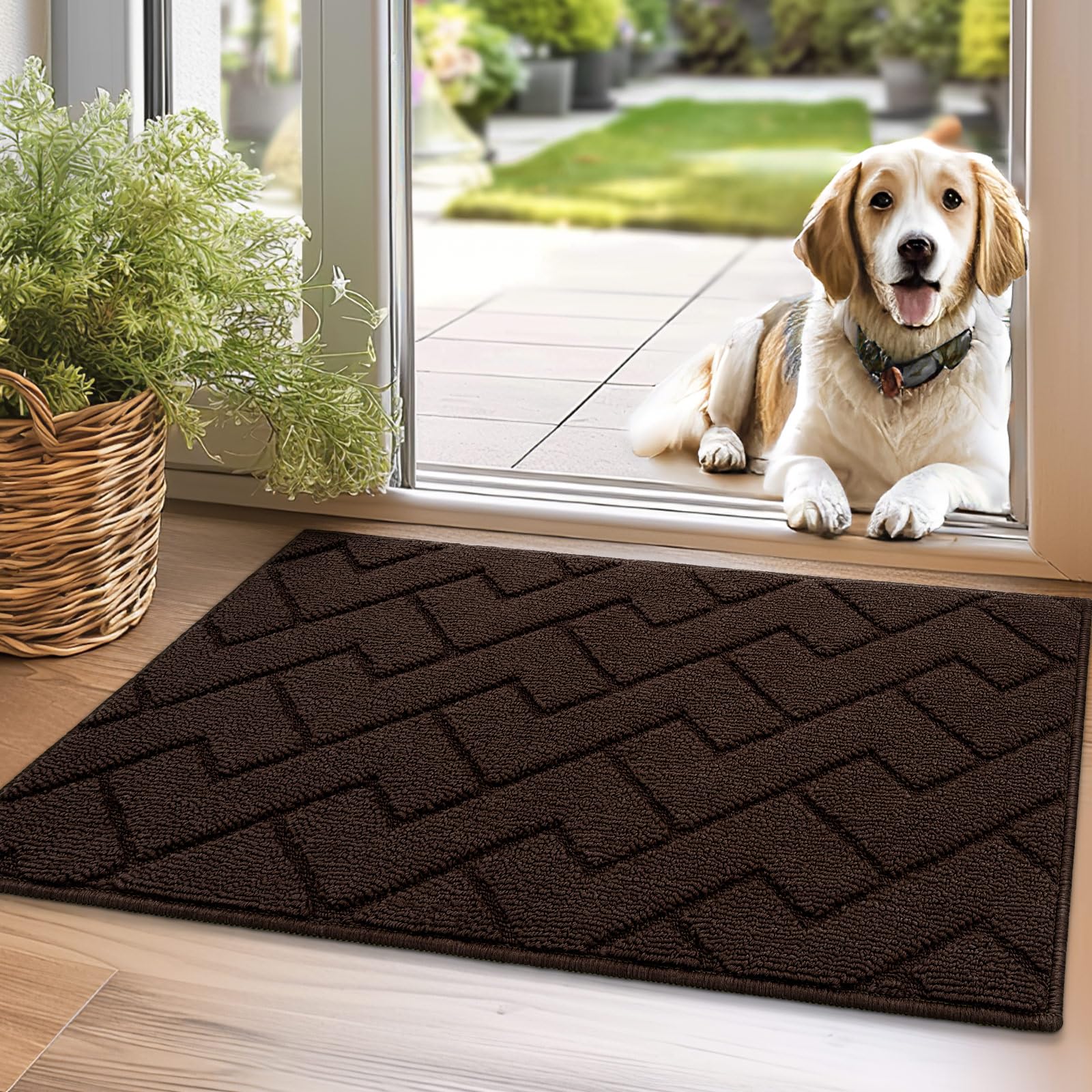 hicorfe Indoor Doormat,Front Back Door Mat Rubber Backing Non Slip Door Mats 24"x35" Absorbent Resist Dirt Entrance Doormat Inside Floor Mats for Entryway Washable Low-Profile (Navy Blue)