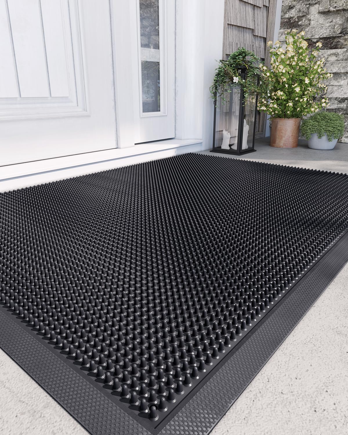 DEXI Front Door Mat Outside Entrance, 24x36 Heavy Duty Non-Slip Rubber Entry Mats, Dirt Trapping Waterproof Low-Profile Welcome Doormat for Entryway, Black