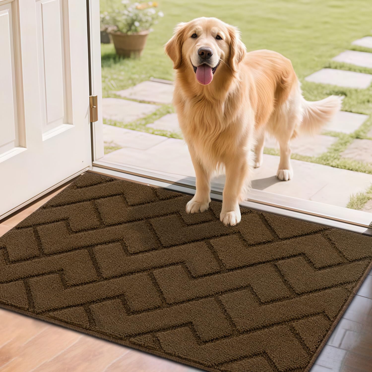 hicorfe Indoor Doormat,Front Back Door Mat Rubber Backing Non Slip Door Mats 24"x35" Absorbent Resist Dirt Entrance Doormat Inside Floor Mats for Entryway Washable Low-Profile (Navy Blue)