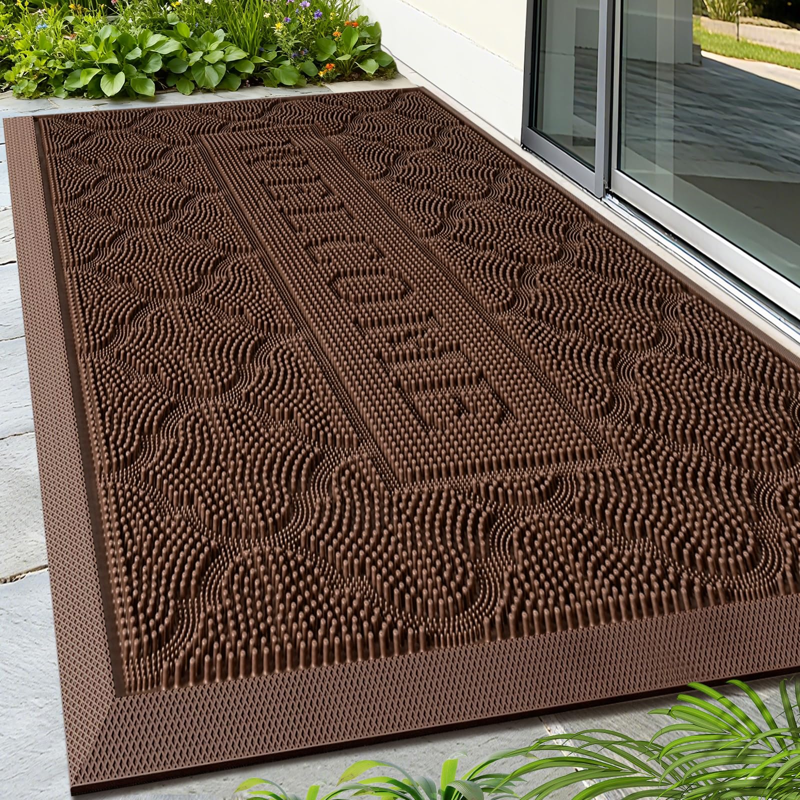 FRAMICS Front Door Mat Outside Entrance, Heavy Duty Rubber Door Mats Outdoor Welcome Mat Waterproof Doormat Non Slip for Entryway Doormats Dirt Trapper Indoor Mats All Seasons, 17 x 30 Inches, Black
