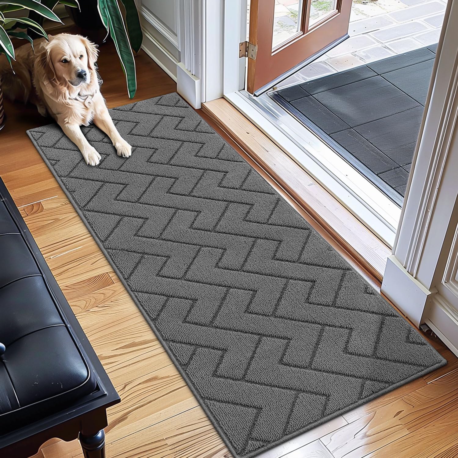 hicorfe Indoor Doormat,Front Back Door Mat Rubber Backing Non Slip Door Mats 24"x35" Absorbent Resist Dirt Entrance Doormat Inside Floor Mats for Entryway Washable Low-Profile (Navy Blue)