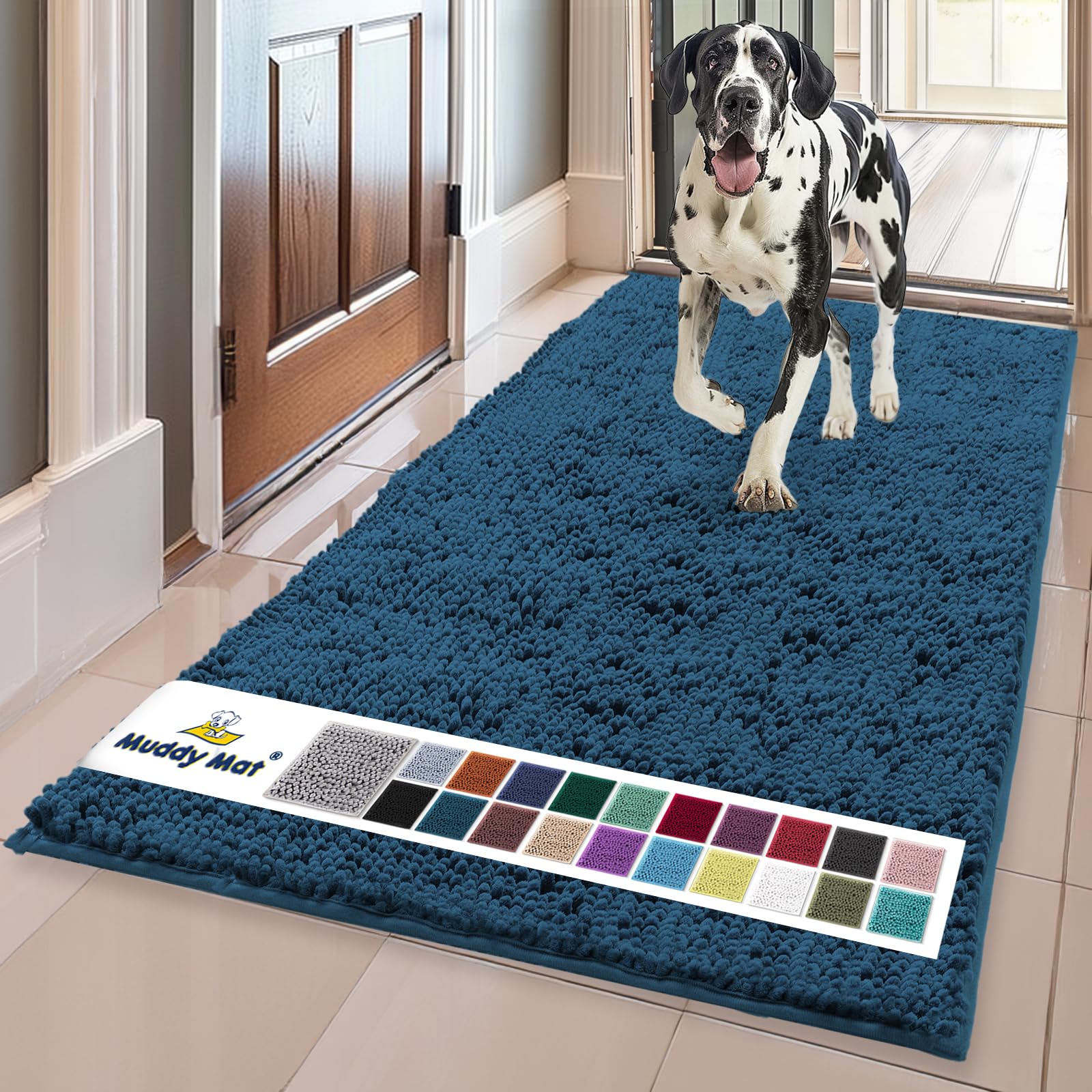 Muddy Mat® | Super Absorbent Door Mat Indoor, Microfiber Quick Dry Chenille Entryway Rug, Non-Slip Front Door Mat, Indoor Mats for Entryway, Machine Washable Pet Rug, Black 30"x19"
