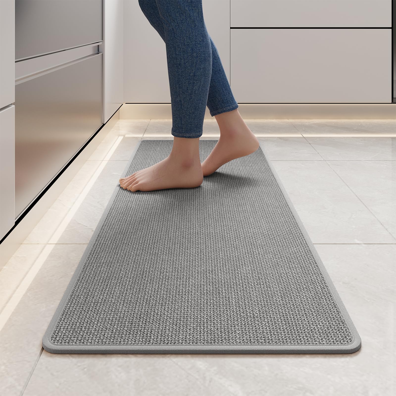 YDKGL Water Absorbent Runner Rugs for Kitchen, Kitchen Mat in Front of Sink, Oil Absorbent Kitchen Mats for Floor,Non-Slip Kitchen Rugs,Durable Kitchen Mats，17x30 Gray Kitchen Rugs,
