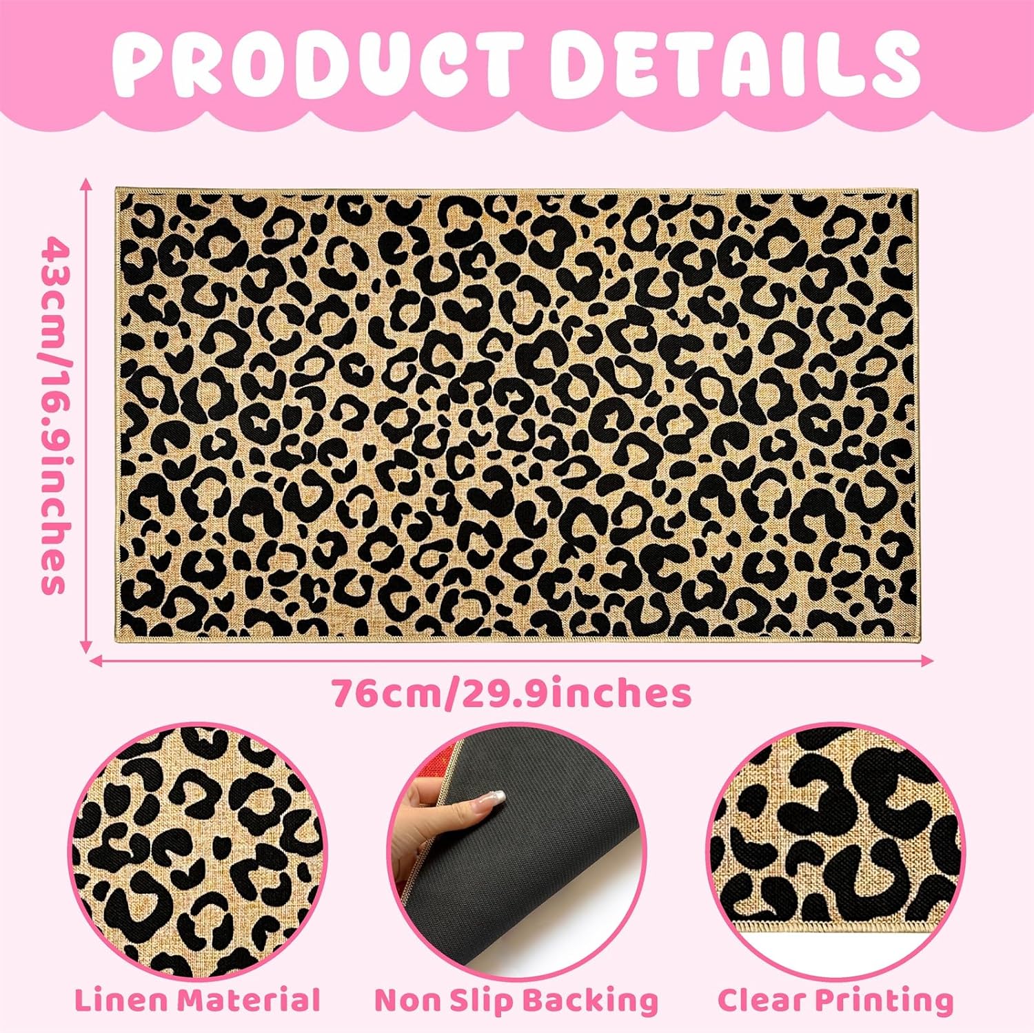 Leopard Print Doormat Black Welcome Door Mat Outdoor Indoor Entrance Floor Mat Non-Slip Entryway Carpet for Entryway Hallway Porch Washable Inside Outside Doormat for Home Decor