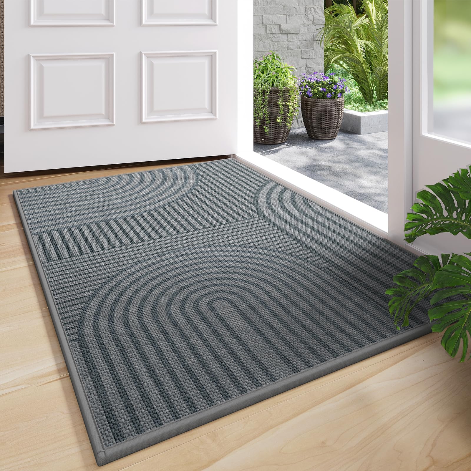 Front Door Mat 17''x30'', Absorbent Dirt Resist Washable Non Slip Low-Profile Indoor Doormat, Easy Clean Welcome Entryway Door Mats, Brown