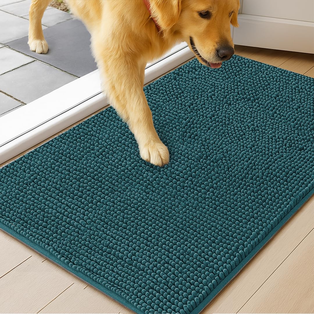 MudGuard Mat™ Dog Door Mat for Muddy Paws, Super Absorbent Microfiber, Non-Slip Indoor Mat, Quick Dry Chenille Mud Mat for Dogs & Entryway, Washable, Choco 19" x 30"