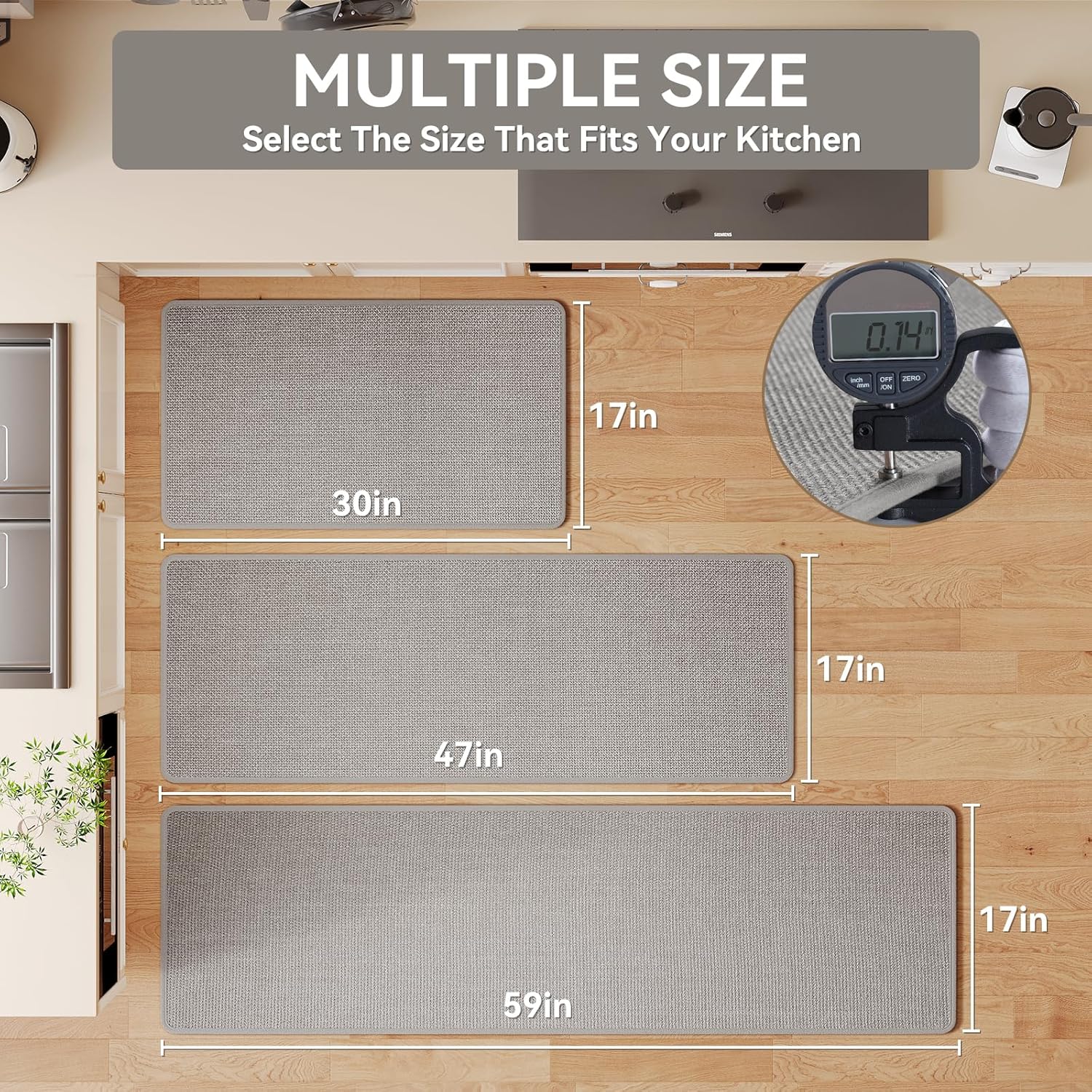 YDKGL Water Absorbent Runner Rugs for Kitchen, Kitchen Mat in Front of Sink, Oil Absorbent Kitchen Mats for Floor,Non-Slip Kitchen Rugs,Durable Kitchen Mats，17x30 Gray Kitchen Rugs,